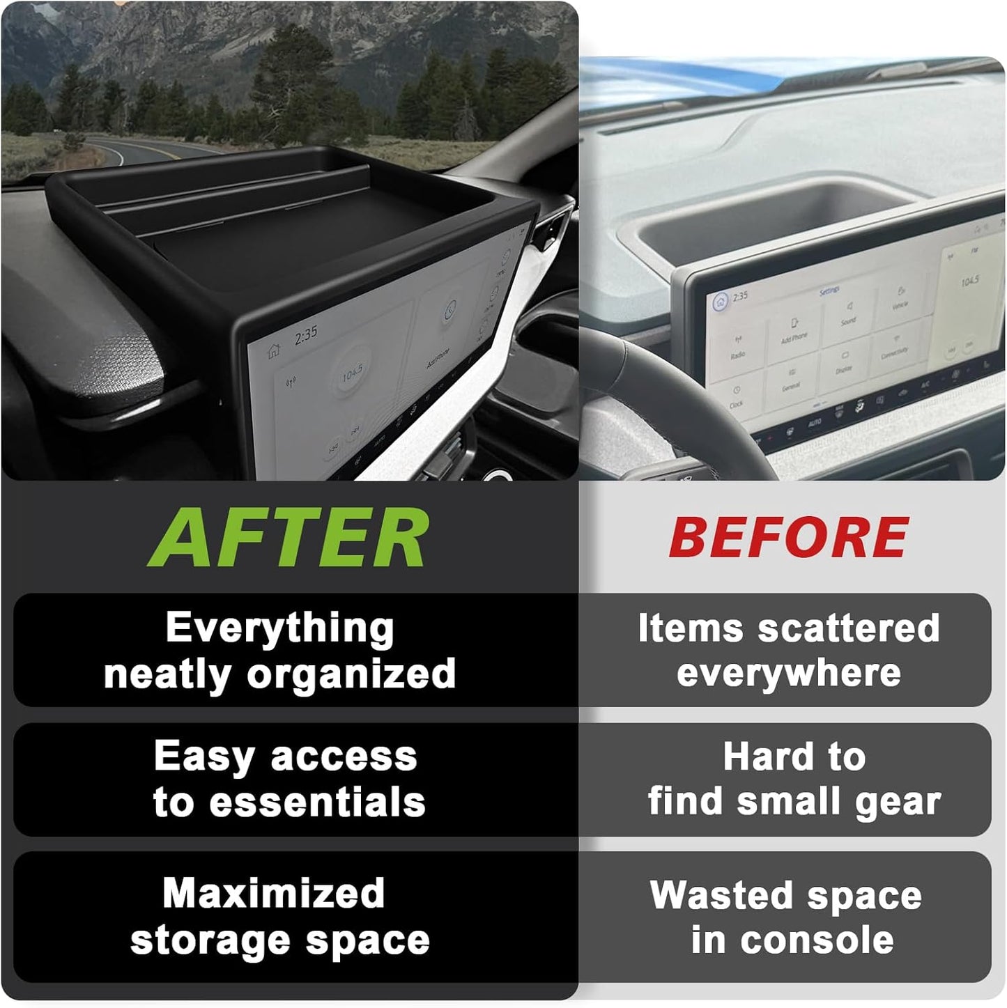 Muslogy Dashboard Storage Organizer Compatible with 2025 Ford Maverick Accessories Center Console Insert Tray with Magnetic Lid Hidden Panel Secret Compartment Fits 2025 Maverick Behind Screen