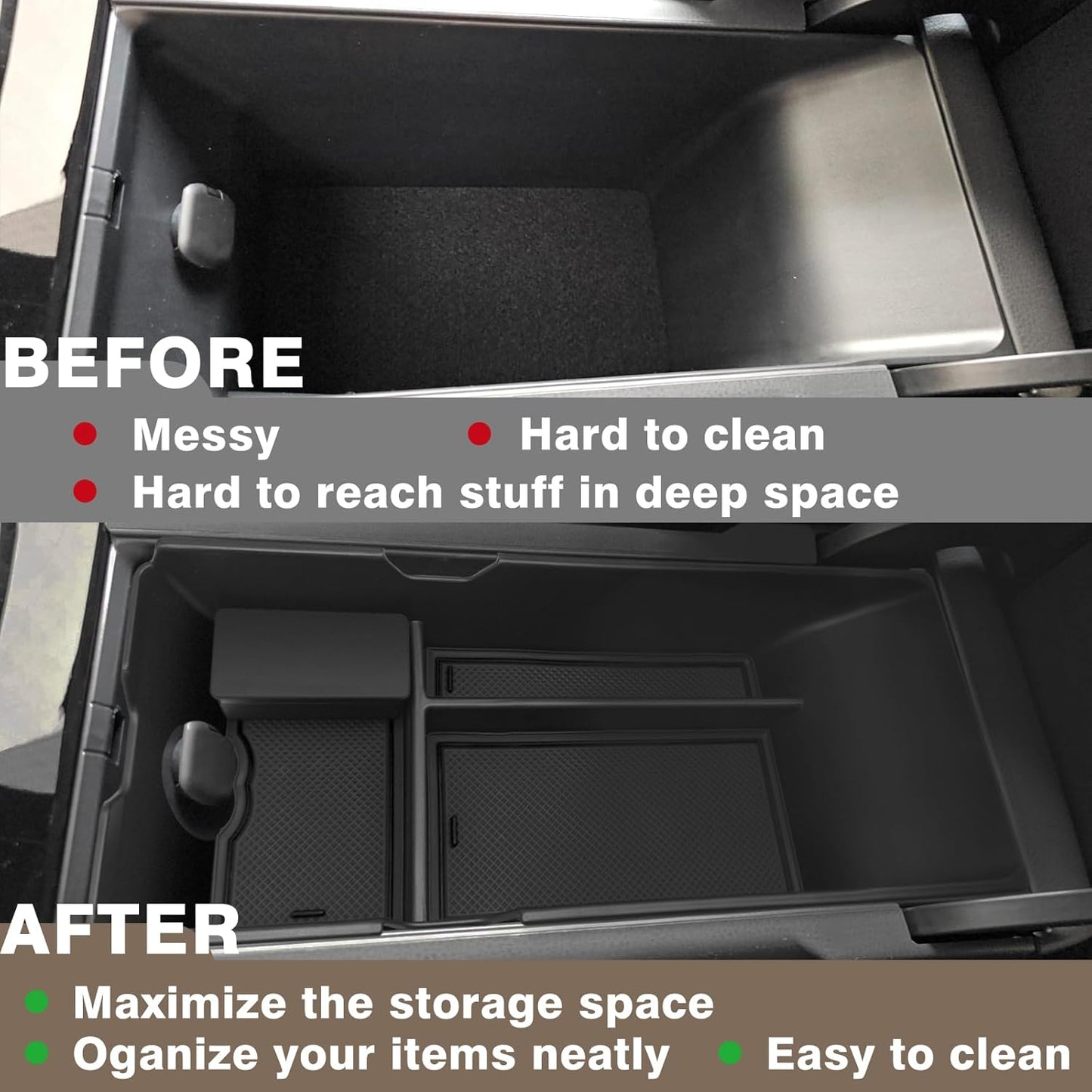 Muslogy Center Console Organizer Compatible with 2025 Toyota Camry LE SE XLE XSE Accessories Middle Storage Box with Removable Coin Holder Insert Tray Interior Secondary Accessories (Black)