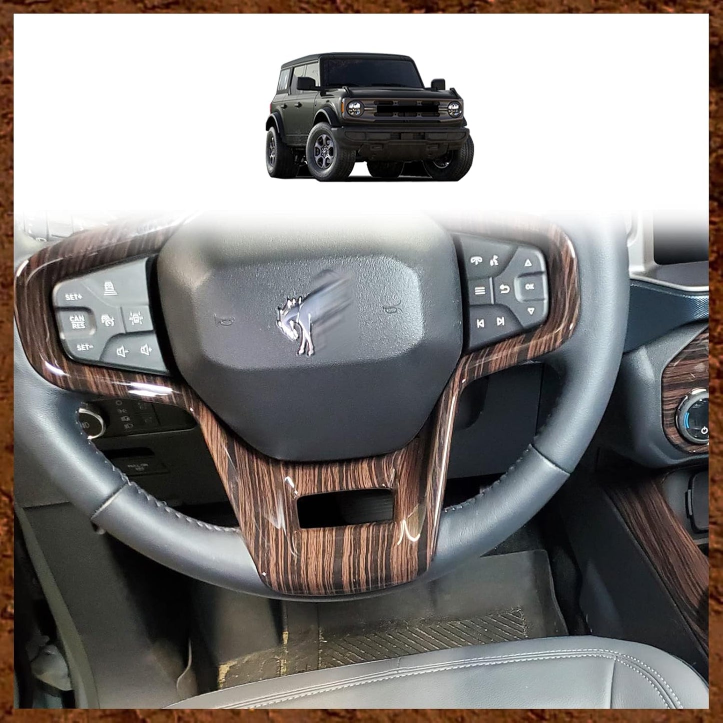 Muslogy Compatible with Ford Bronco 2023 2024 4Door Set of 9 Interior Modification Covers Gear Shift Panel Trim Inner Door Handle Bowl Steering Wheel Cover for Bronco 2021-2024 (Matt Carbon Fiber)