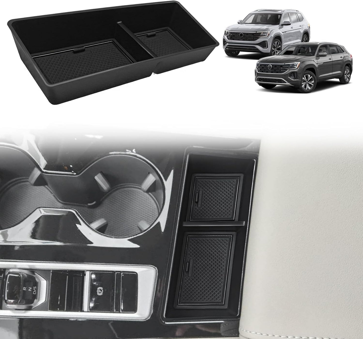 Muslogy Center Console Organizer Compatible with Volkswagen Atlas & Cross Sport 2024 2025 Interior Accessories Armrest Front Storage Tray Secondary Storage Box(Armrest Front Tray)
