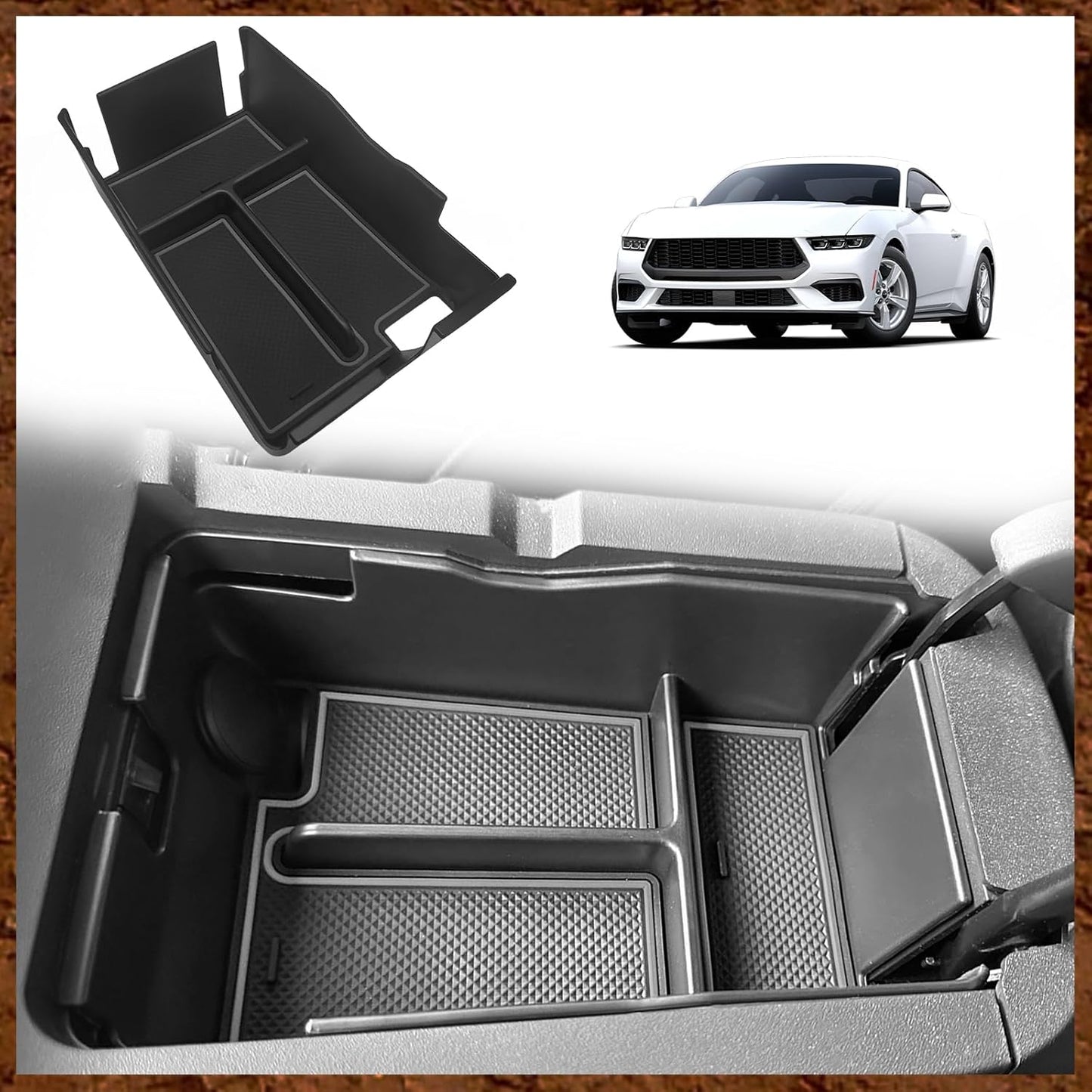 Muslogy Center Console Organizer Compatible with Ford Mustang 2024 2025 Middle Console Storage Box Divider Insert Tray Interior Accessories (Black)