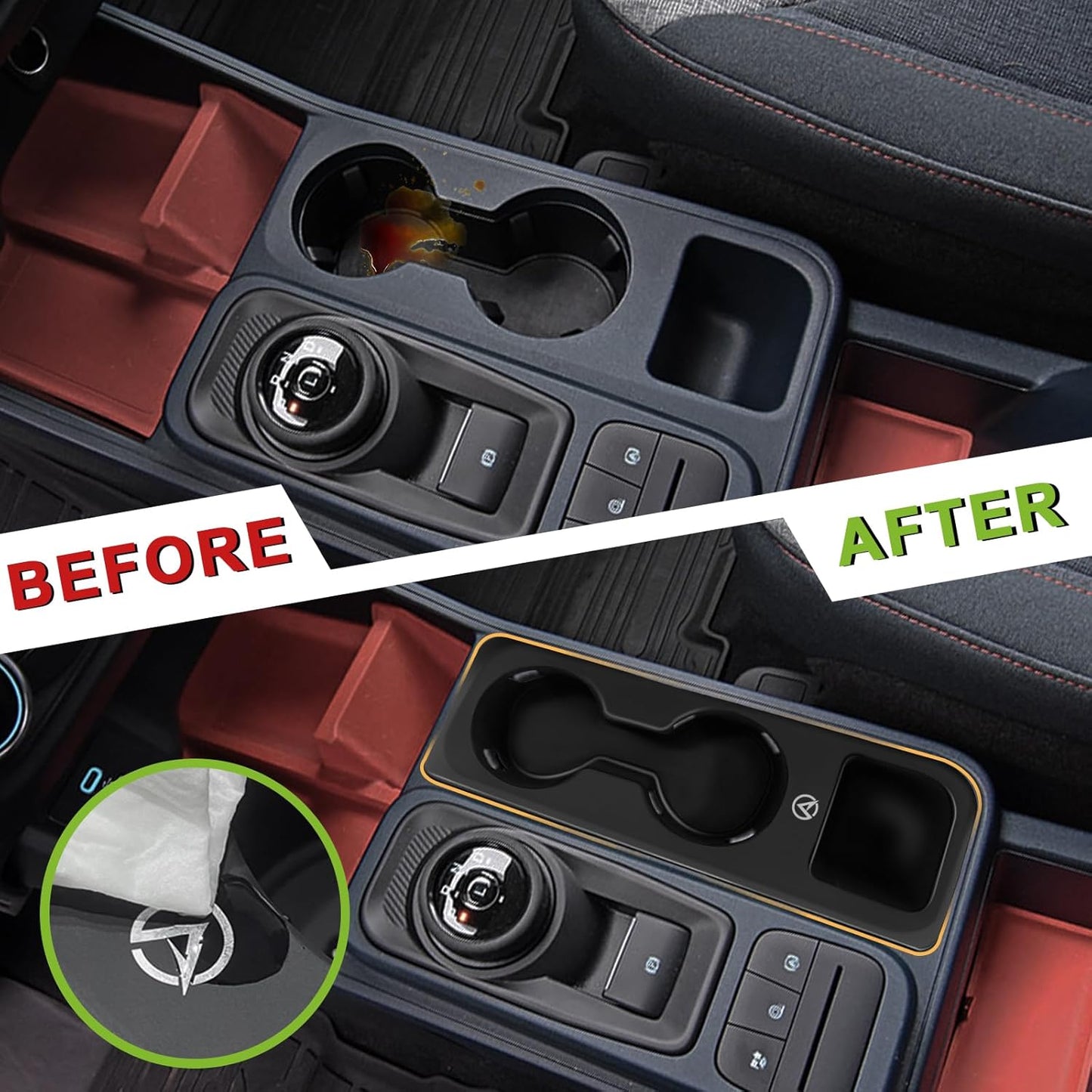 Muslogy Center Console Cup Holder Inserts Compatible with 2022-2025 Ford Maverick Accessories Middle Console Drink Holder Silicone Black Organizer Non-Slip Drink Stopper