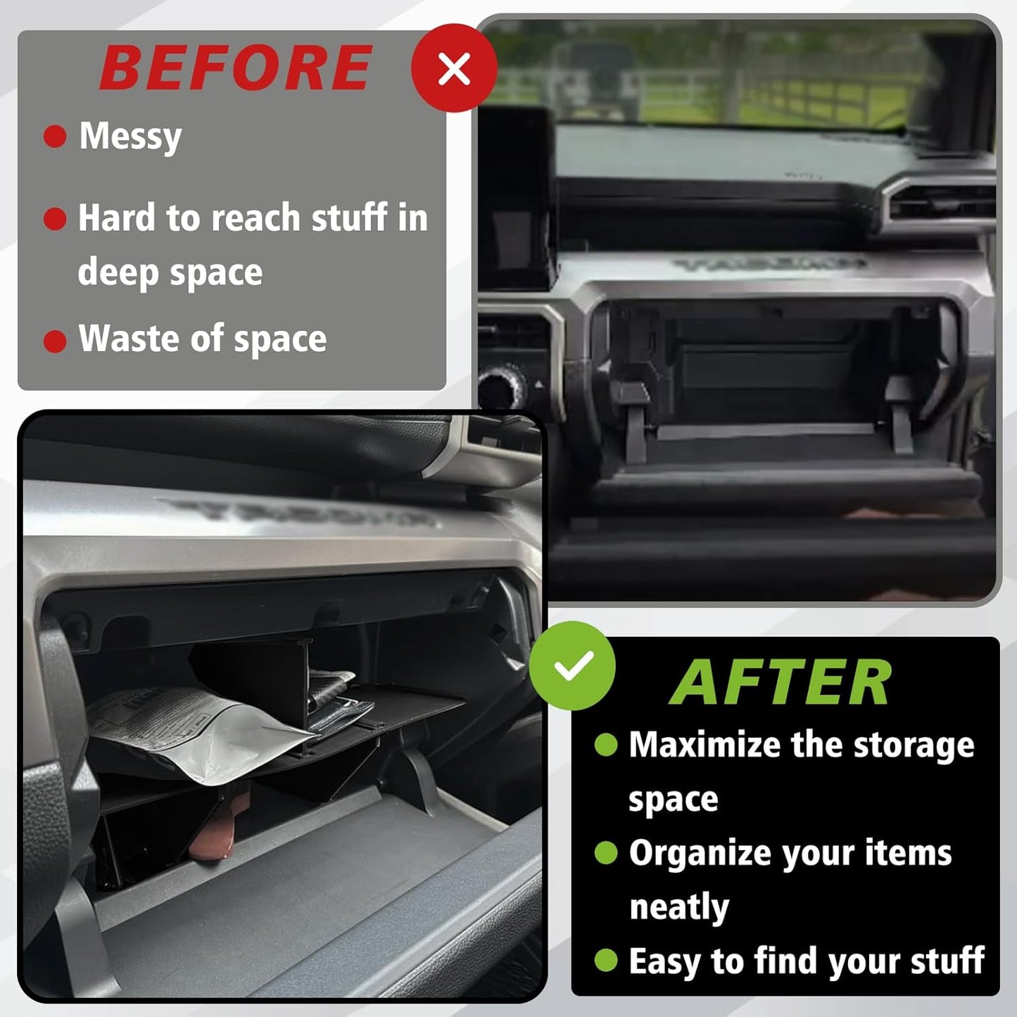 Muslogy Glove Box Dividers Organizer Compatible with Toyota Tacoma 2024 2025 & 2025 4Runner Accessories 4th Gen Tacoma Insert Box Divider ABS Secondary Storage Glove Compartment Tray