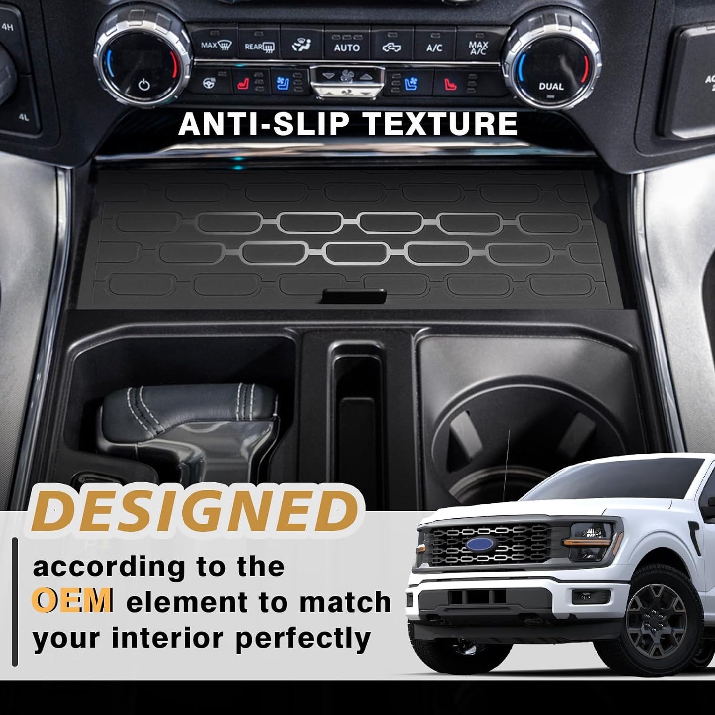 Muslogy Front Center Console Organizer Fits for Ford F150 F-150 Accessories 2021-2024 2025 Interior Storage Hidden Compartment Removable Cover Secret Pocket Lid with USB Hole