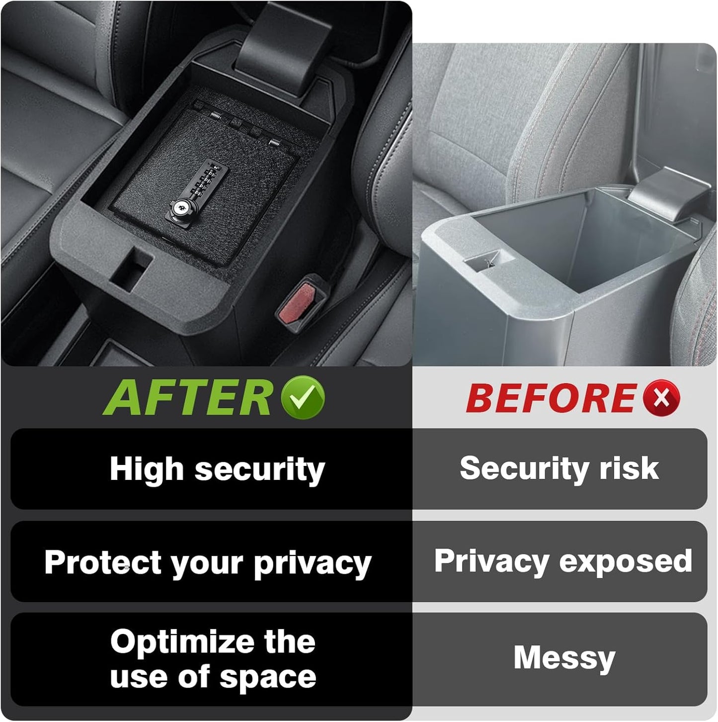 Muslogy Auto Center Console Organizer Safe Vault Lock Box Armrest Storage Compatible with Ford Maverick 2025 2024 2023 2022 Center Console Insert Security Vault Organizer with 4 Digit Combo Password