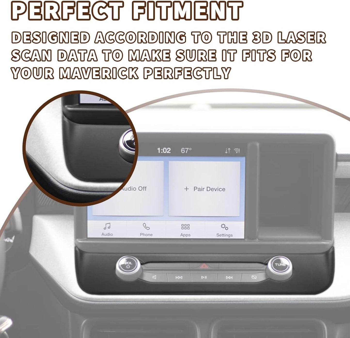 Muslogy Compatible with Ford Maverick Trim Piece Around Radio Controls Center Console Radio Multimedia Control Volume Knob Trim Cover 2022 2023 2024 2025 Accessories (Matt Black)
