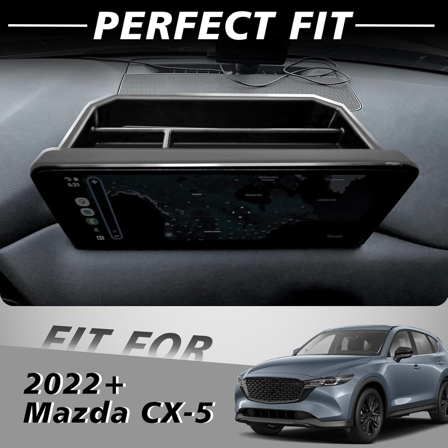 Muslogy Dash Storage Box Behind Screen Center Console Organizer Compatible with Mazda CX5 CX-5 Accessories 2022-2025 Sunglasses Holder Dashboard Insert Tray ABS Interior Secondary Accessories