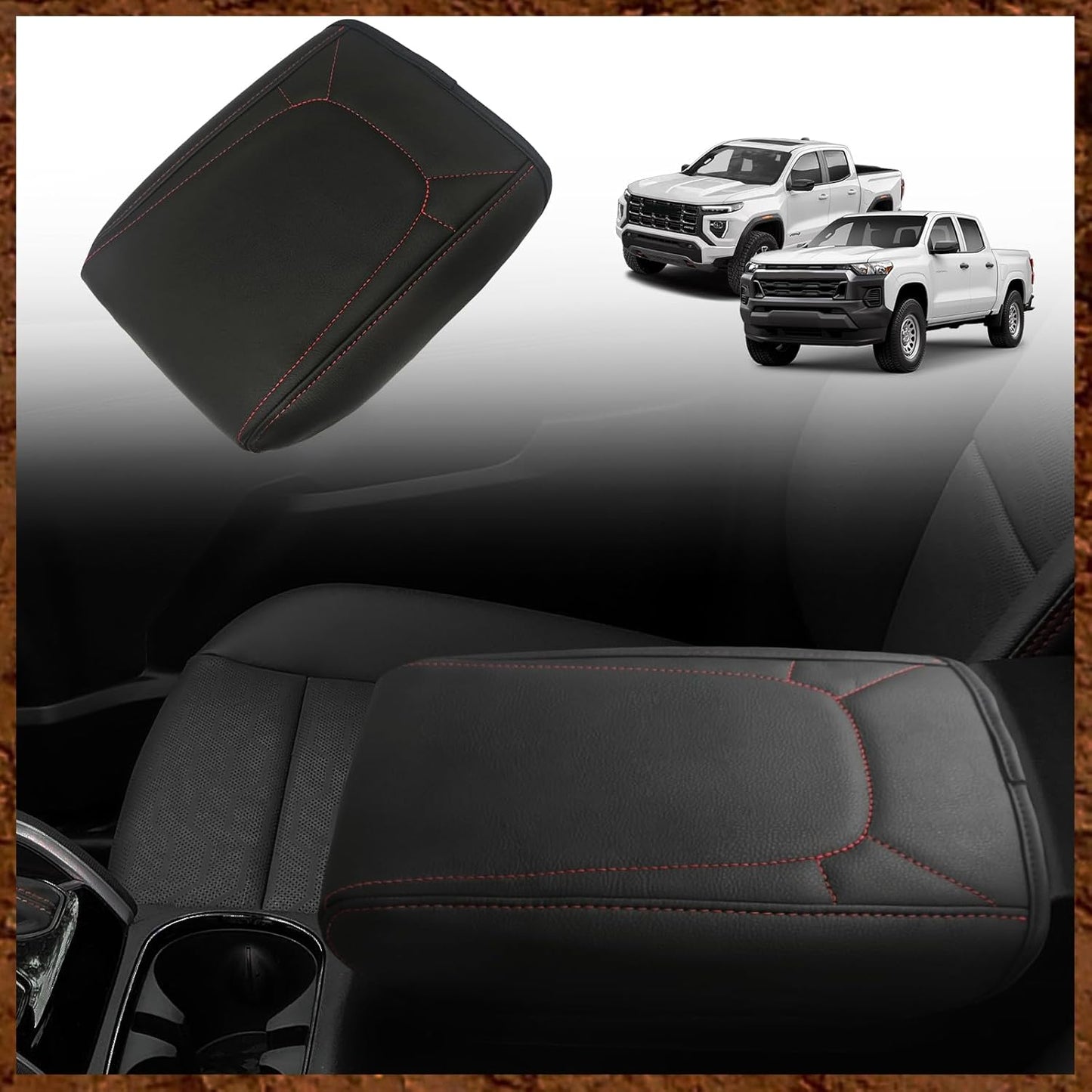 Muslogy Center Console Armrest Cover Compatible with Chevy Colorado/GMC Canyon 2023 2024 2025 ZR2 Z71 Trail Boss LT WT Elevation AT4 Denali AT4X Accessories Regular Thick(Black Stitching)