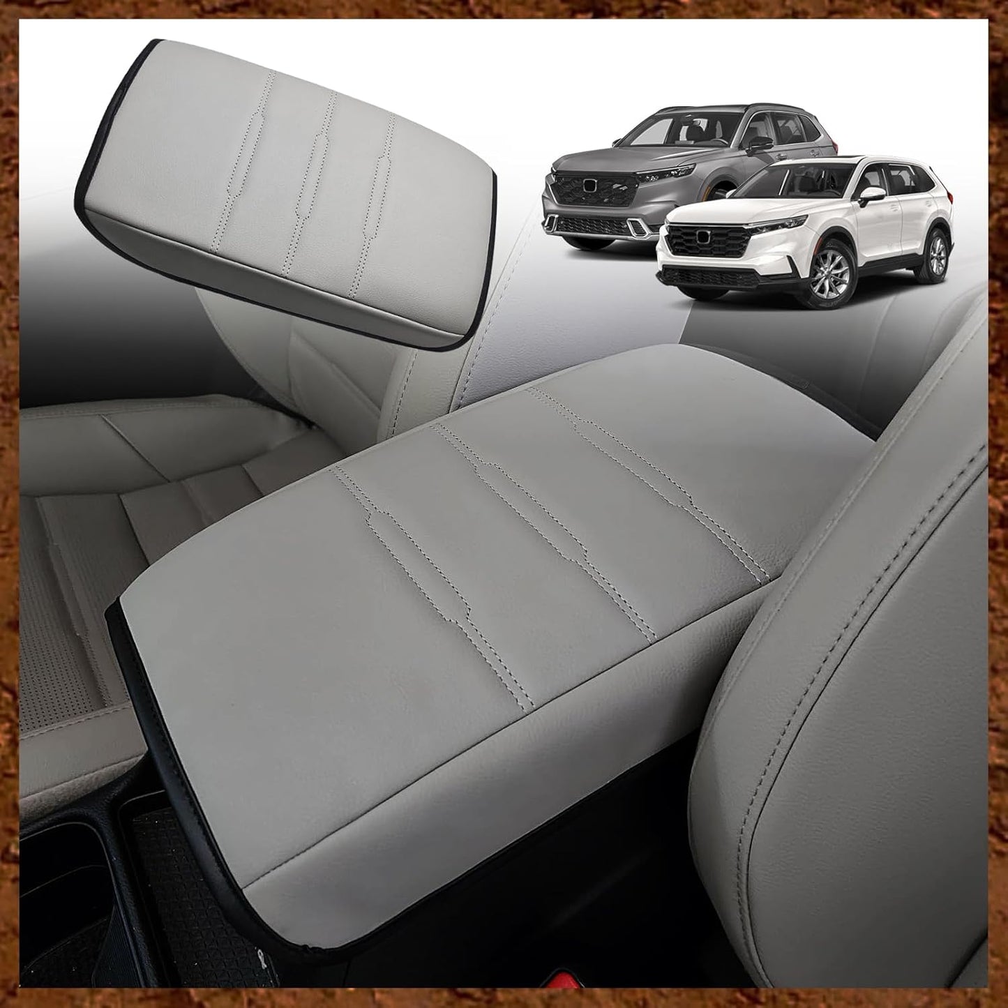 Muslogy Center Console Cover Compatible with 2023 2024 2025 Honda CR-V Accessories CRV Hybrid LX EX EX-L Sport Touring Armrest Cover Lid Cushion Protector Vegan Leather Extra Soft(Black/Orange Trim)