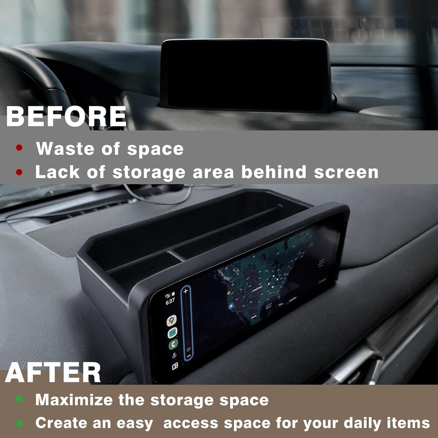 Muslogy Dash Storage Box Behind Screen Center Console Organizer Compatible with Mazda CX5 CX-5 Accessories 2022-2025 Sunglasses Holder Dashboard Insert Tray ABS Interior Secondary Accessories