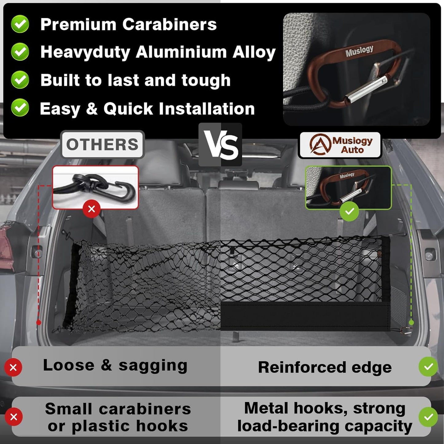 Muslogy Envelope Style Trunk Cargo Net Compatible with 2014-2025 Toyota Highlander Accessories Custom Fit Trunk Organizer Upgraded Mesh Storage Luggage Net with Metal Hooks