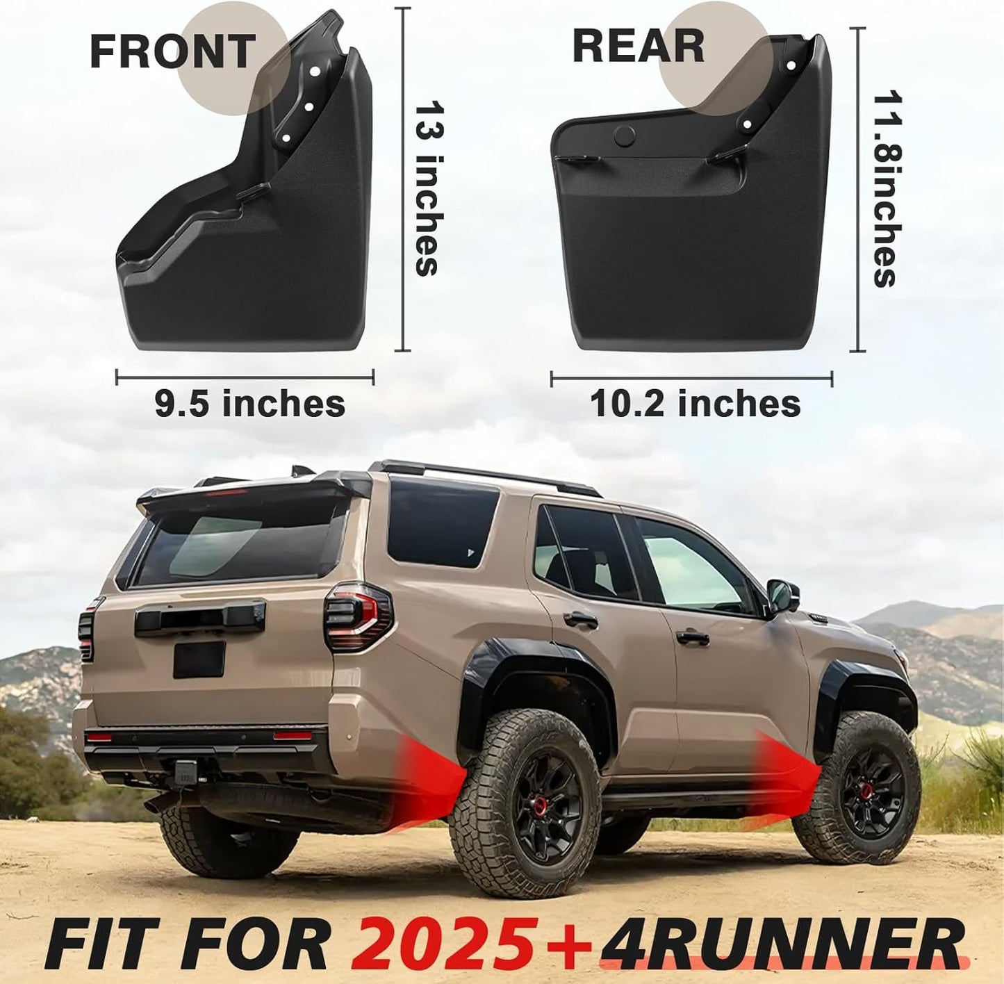 Muslogy Mud Flaps Splash Guards Compatible with Toyota 4Runner 2025 2026 Accessories 6Gen 4Runner Front and Rear Mud Guards 4PCS Drilling Heavy Duty Fender Mudguards Kit with Hardware Accessories