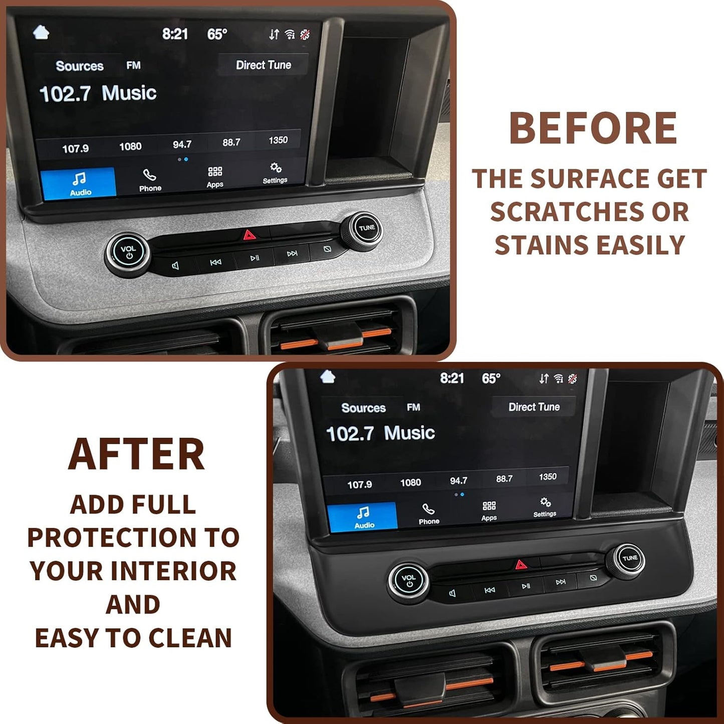 Muslogy Compatible with Ford Maverick Trim Piece Around Radio Controls Center Console Radio Multimedia Control Volume Knob Trim Cover 2022 2023 2024 2025 Accessories (Matt Black)