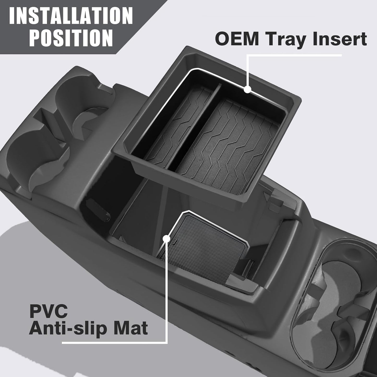 Muslogy Center Console Organizer Compatible with Chevy Colorado/GMC Canyon 2023 2024 2025 Console OEM Tray Insert Divider & Console Bottom Mat Set TPE Storage Box Center Console Layer Insert Tray