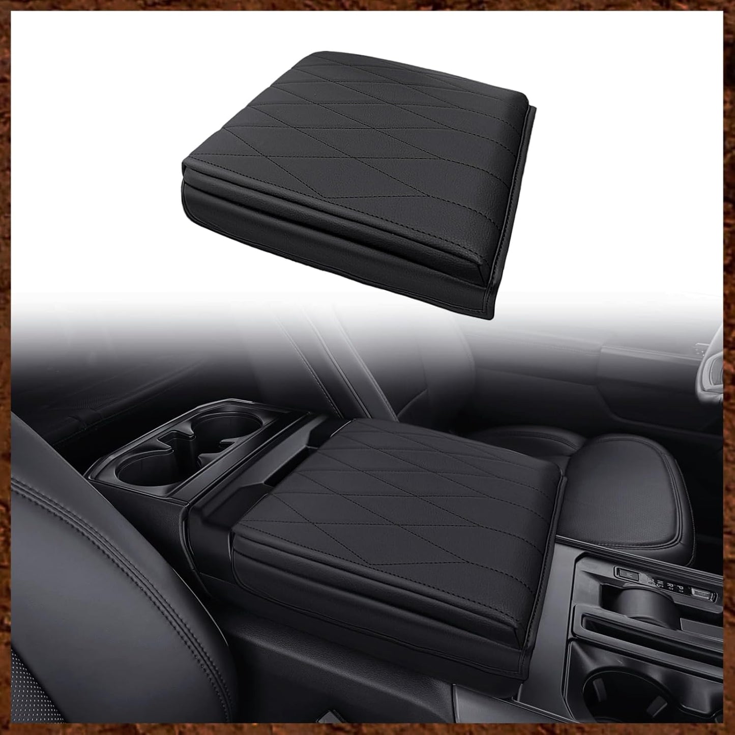 Muslogy Center Console Armrest Cover Compatible with Ford F-150 F150 2021-2025 Comfort Armrest Pad Arm Rest Cushion Vegan Leather Protector Regular Thick(WorkSurface ONLY)