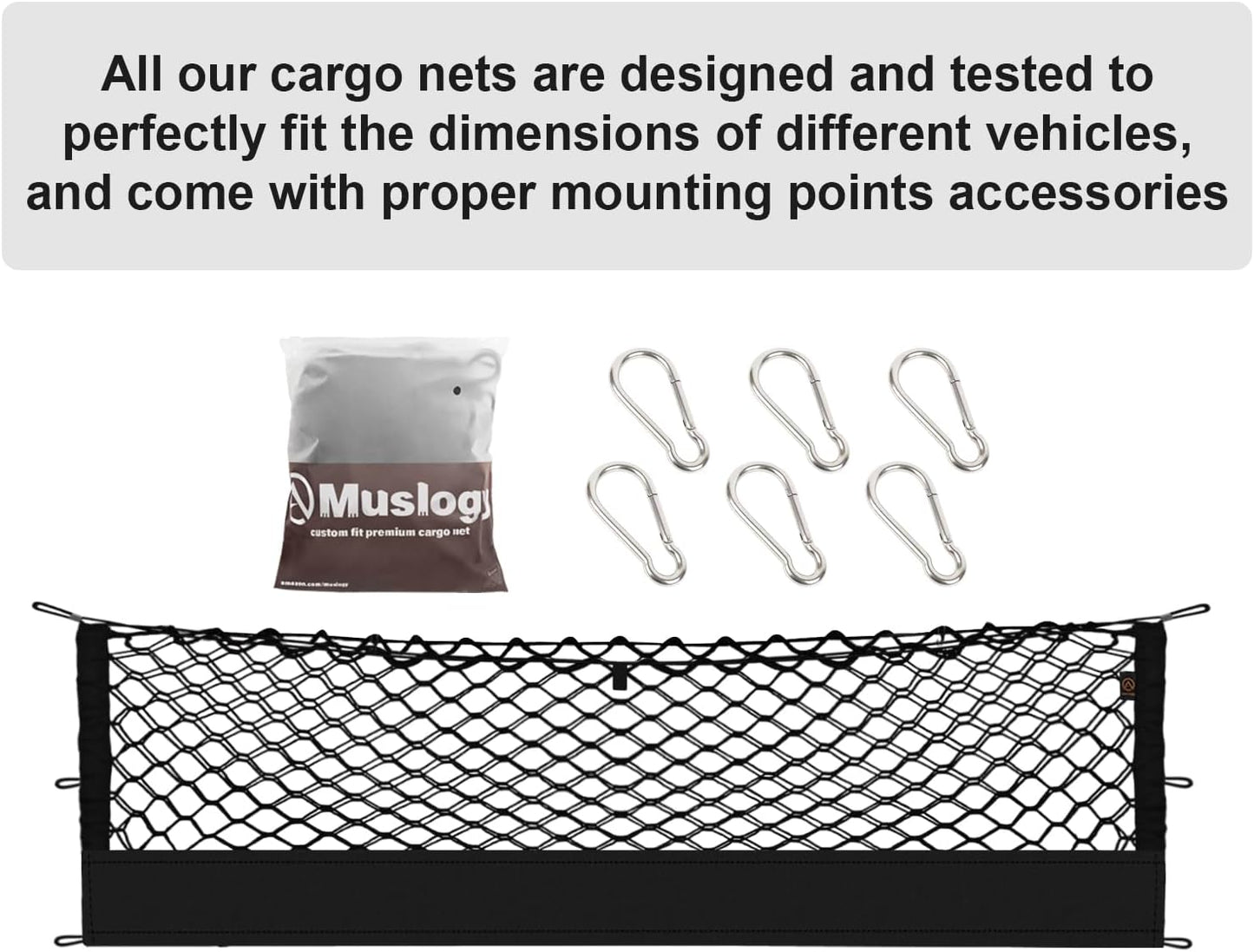Muslogy Truck Bed Cargo Net Compatible with 2013-2025 Chevy Silverado & GMC Sierra 1500/2500HD/3500HD Accessories Storage Organizer Pickup Truck Bed Envelope Style Cargo Net with Heavy Duty Carabiners