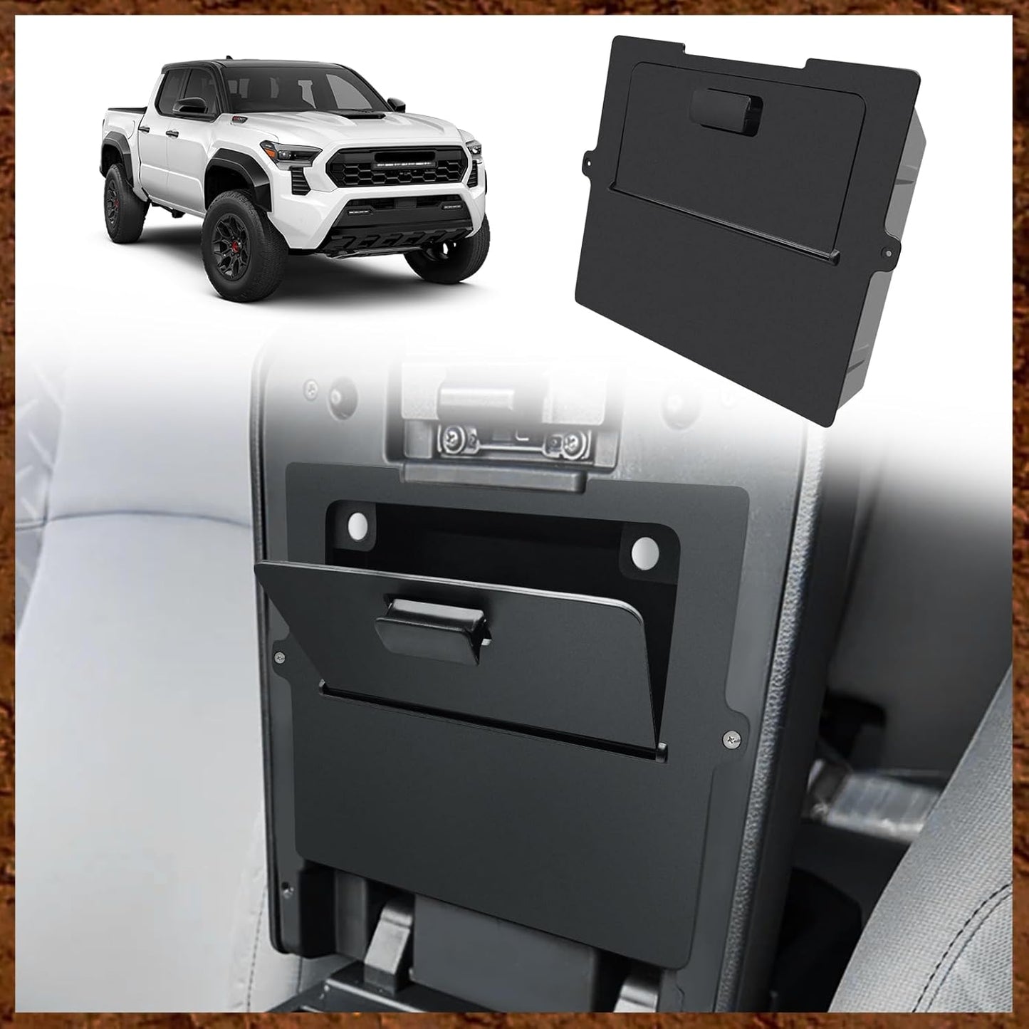 Muslogy Center Console Hidden Organizer Compatible with 2024 2025 Toyota Tacoma Accessories Magnet Armrest Hidden Storage Box Middle Console Insert Secret Organizer Compartment ABS Material