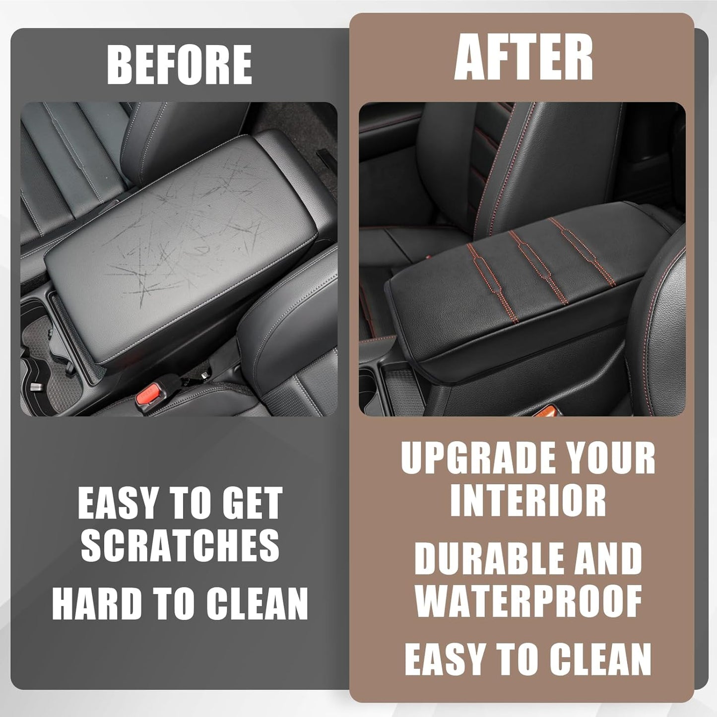 Muslogy Center Console Cover Compatible with 2023 2024 2025 Honda CR-V Accessories CRV Hybrid LX EX EX-L Sport Touring Armrest Cover Lid Cushion Protector Vegan Leather Extra Soft(Black/Orange Trim)