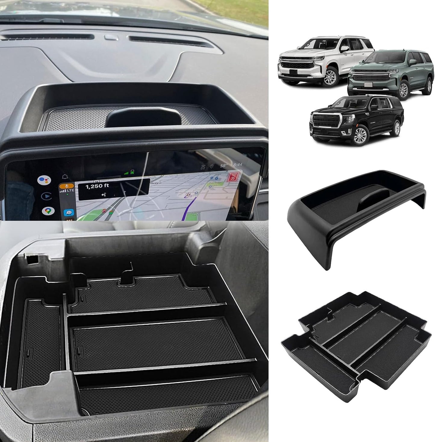 Muslogy Dash Console Storage Tray Compatible with GMC Yukon Chevy Tahoe Suburban 2021 2022 2023 2024 Insert Behind Screen Organizer Box Accessories for Tahoe Suburban 2021-2024 Not for Denali(Black)