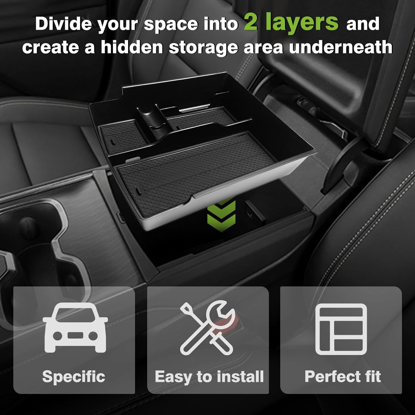 Muslogy Center Console Organizer Compatible with 2024 2025 GMC Acadia & Chevy Traverse & 2025 Buick Enclave Accessories Middle Console Storage Box Armrest Insert Tray Cable Holder ABS Material