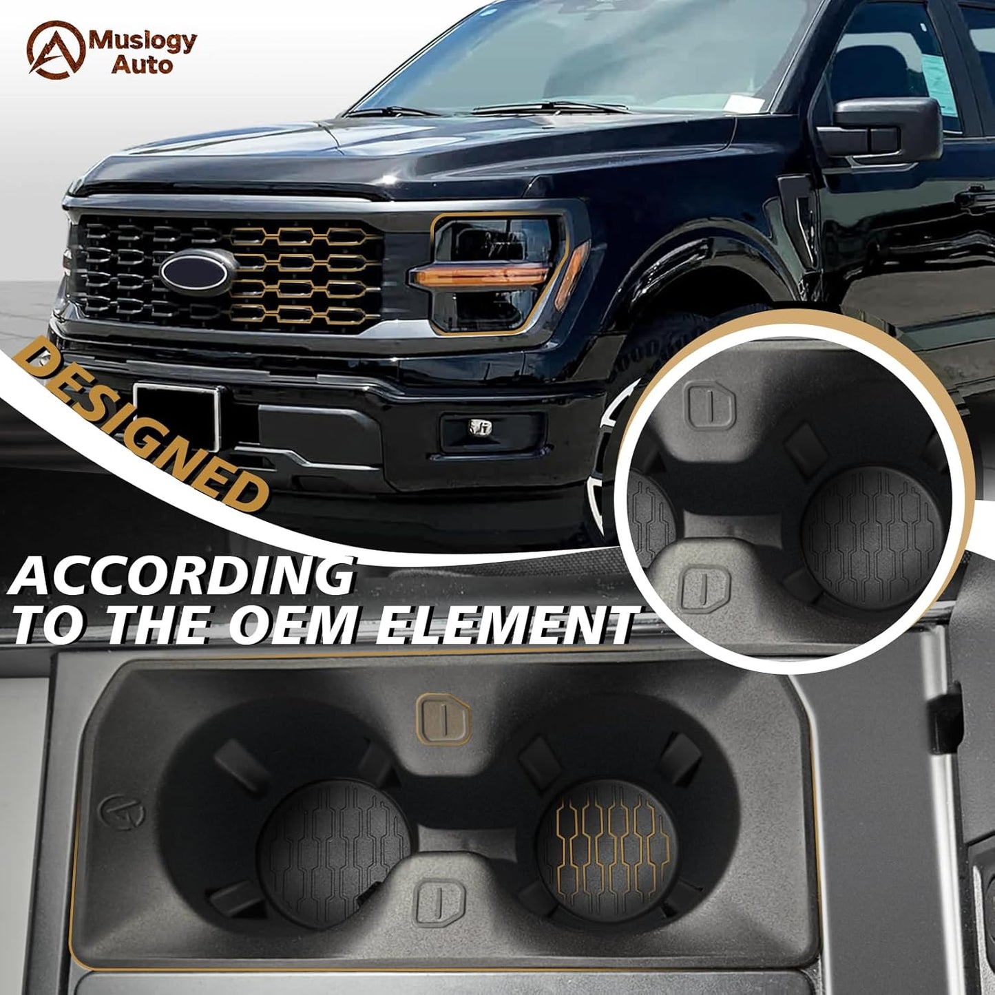 Muslogy Center Console Cup Holder Inserts Compatible with 2021-2024 2025 Ford F150 F-150 Accessories Middle Console Drink Holder TPE Organizer Non-Slip Drink Stopper(Bucket Seat Only)
