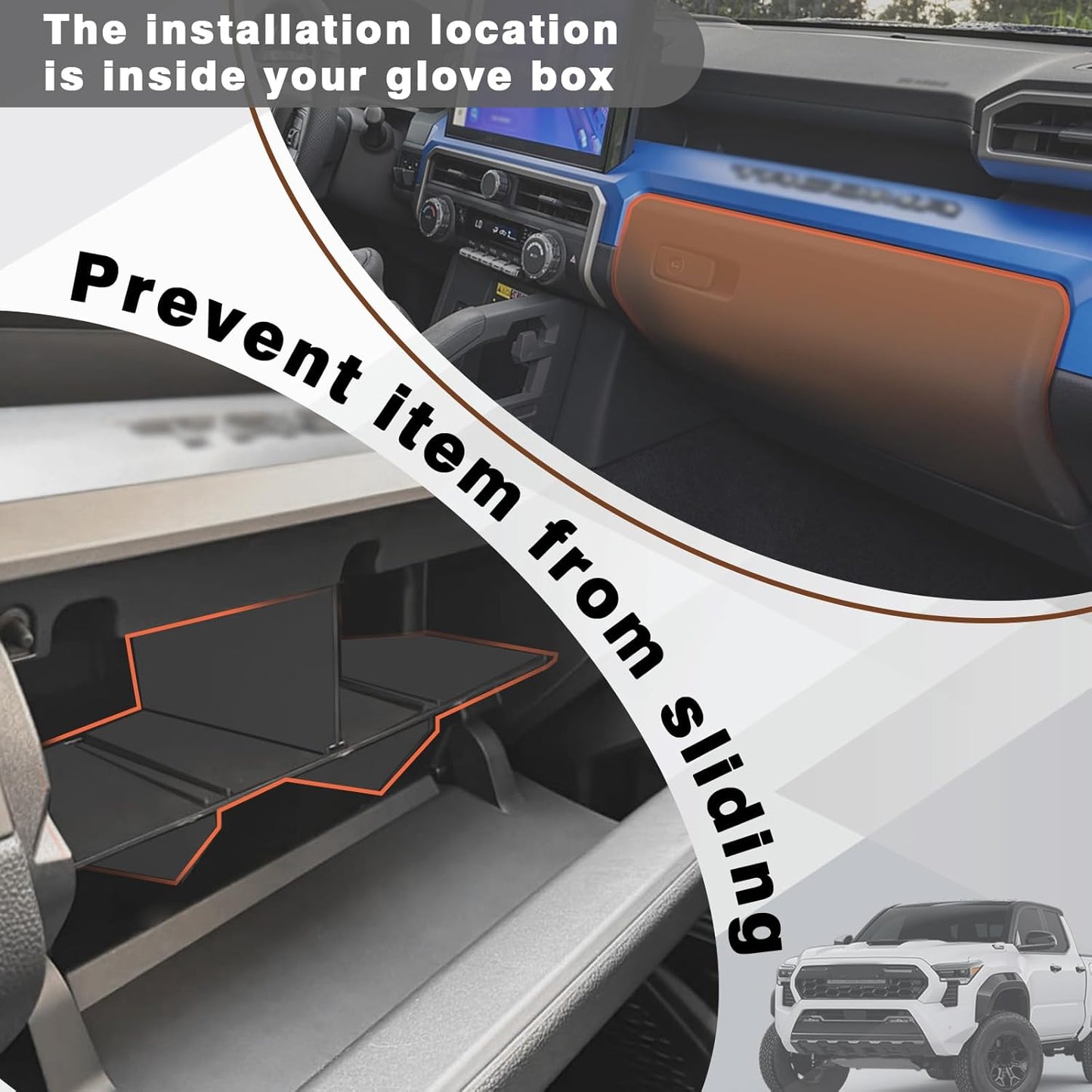 Muslogy Glove Box Dividers Organizer Compatible with Toyota Tacoma 2024 2025 & 2025 4Runner Accessories 4th Gen Tacoma Insert Box Divider ABS Secondary Storage Glove Compartment Tray