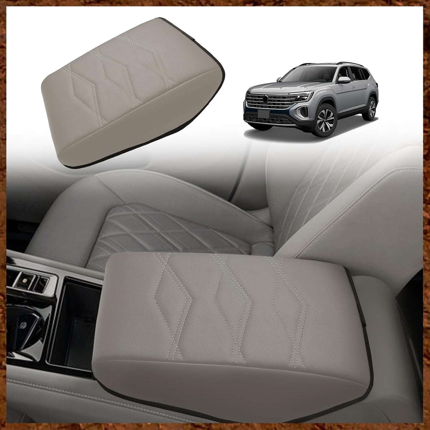 Muslogy for 2024 2025 Atlas & Cross Sport Center Console Pad Armrest Cover Protector Vegan Leather Extra Soft Armrest Box Lid Pad Compatible with Volkswagen Atlas/Cross Sport Accessories (V1_Black)
