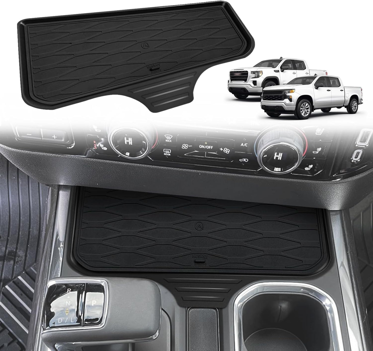 Muslogy Front Center Console Organizer Fits for 2022-2025 Chevy Silverado/GMC Sierra 1500 Hidden Panel Secret Pocket Storage Lid Removable Cover(Bucket Seats Only)