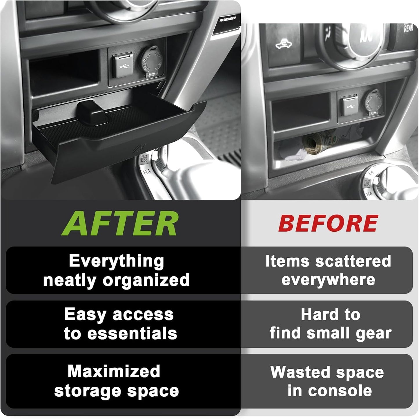 Muslogy Console Storage Drawer Compatible with Toyota 4Runner 2014-2022 2023 2024 Accessories Center Console Organizer One-Touch Cubby Storage Box ABS with Anti-Slip Mat Interior Insert Organizer
