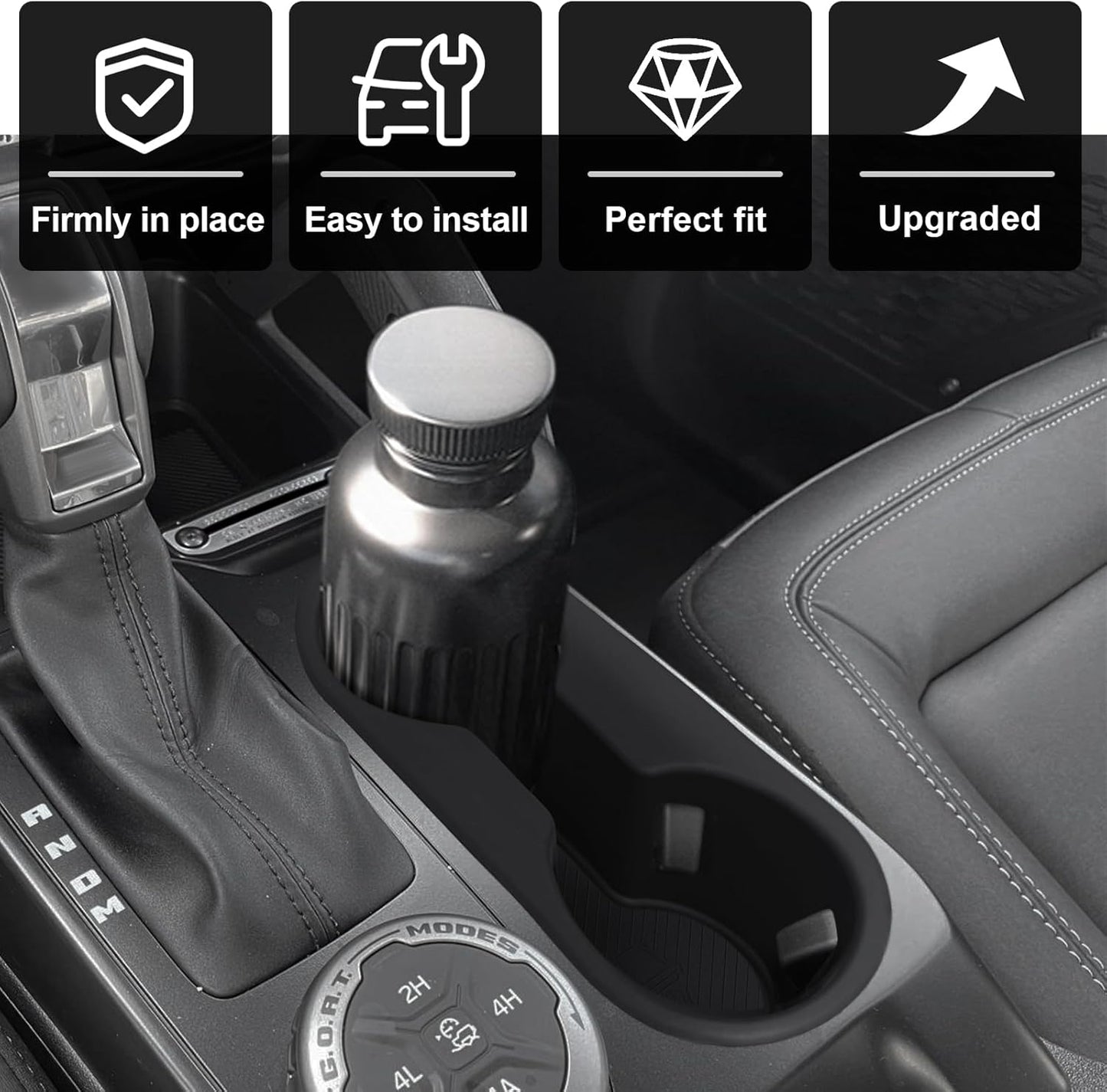 Muslogy Center Console Cup Holder Inserts Compatible with 2025 Ford Bronco Accessories Middle Console Armrest Front Drink Stopper Non-Slip Silicone Rubber Organizer Drink Cup Holder Organizer