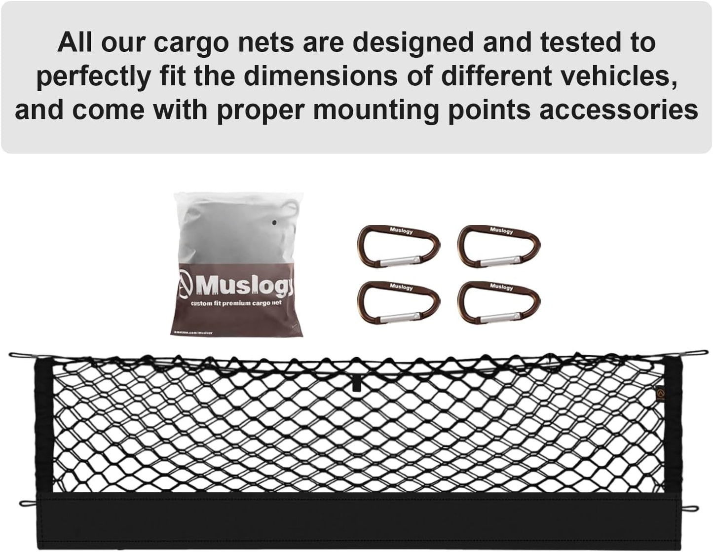 Muslogy Truck Bed Cargo Net Compatible with 2022-2024 2025 Ford Maverick Accessories Envelope Style Bed Net Trunk Organizer - Upgraded Support Stability Rope with Metal Carabiners Tight Fit, Won't Sag