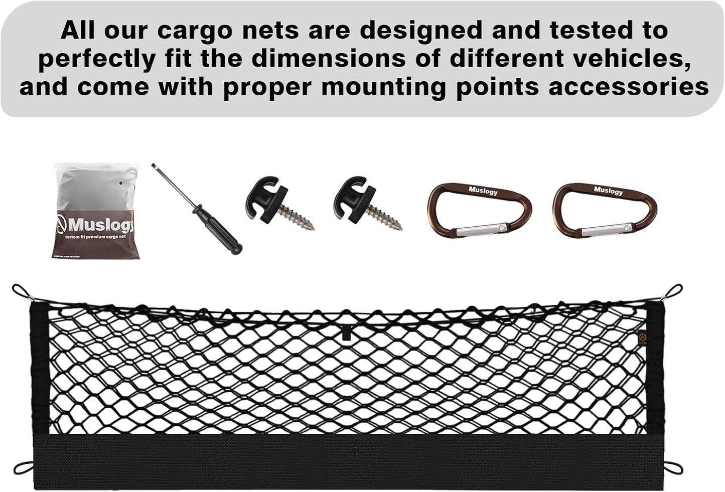 Muslogy Envelope Style Trunk Cargo Net Compatible with Toyota RAV4 2019-2024 2025 Accessories Custom Fit Trunk Organizer Upgraded Storage Luggage Net with Metal Hooks