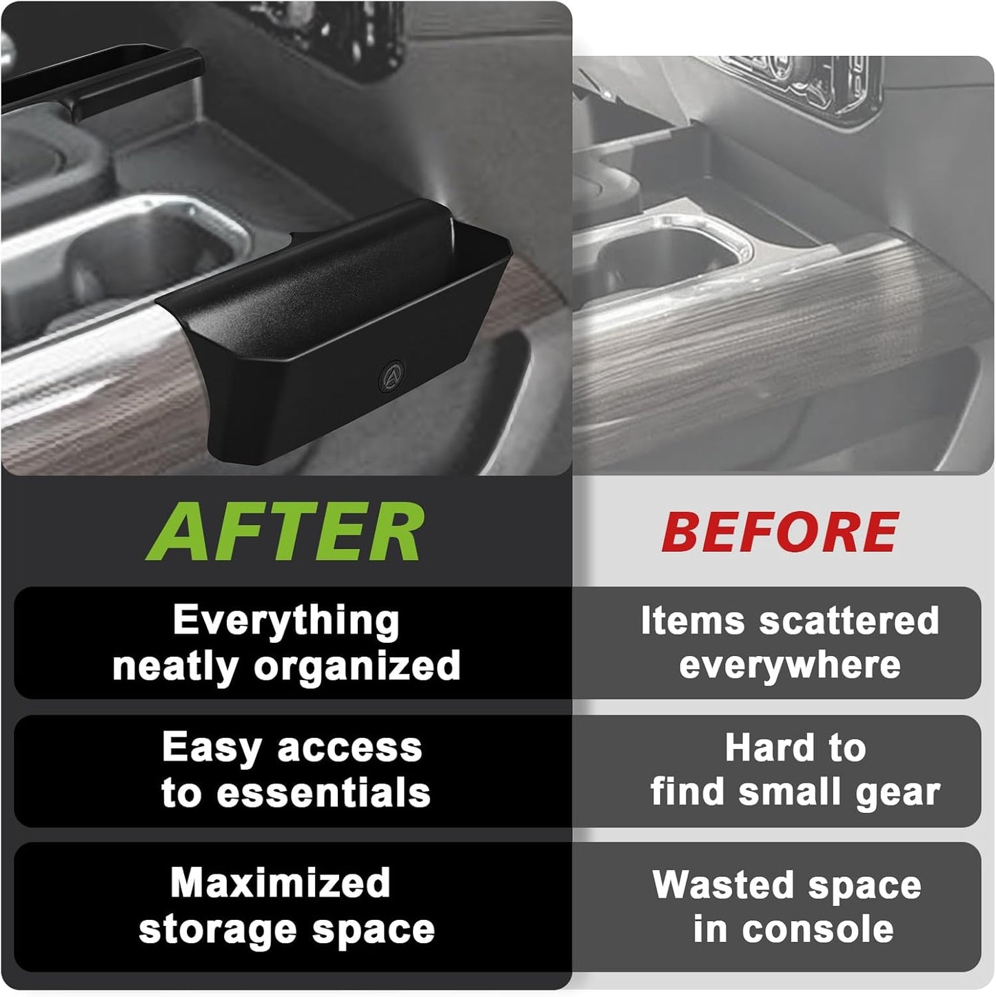 Muslogy Center Console Side Organizer Compatible with 2022-2024 2025 Chevy Silverado 1500 Accessories Middle Console Shifter Storage Box Left & Right Phone Pocket with Anti-Slip Mats
