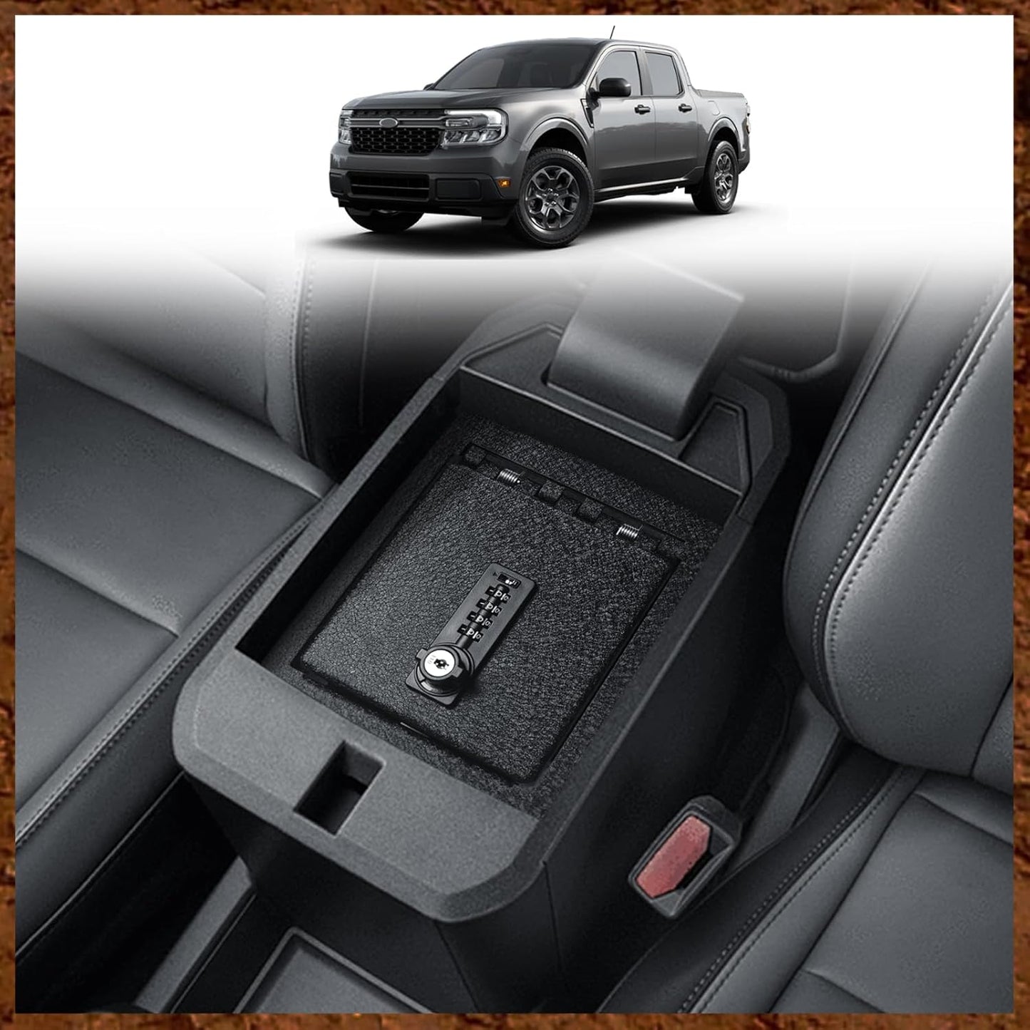 Muslogy Auto Center Console Organizer Safe Vault Lock Box Armrest Storage Compatible with Ford Maverick 2025 2024 2023 2022 Center Console Insert Security Vault Organizer with 4 Digit Combo Password