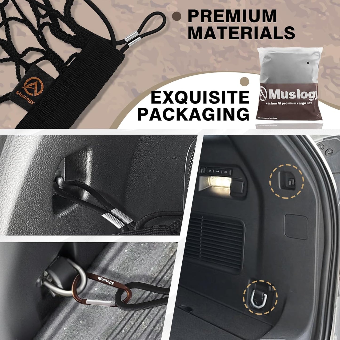 Muslogy Envelope Style Trunk Cargo Net Compatible with 2020-2024 2025 Ford Explorer Accessories Custom Fit Trunk Organizer Upgraded Mesh Storage Luggage Net with Metal Hooks