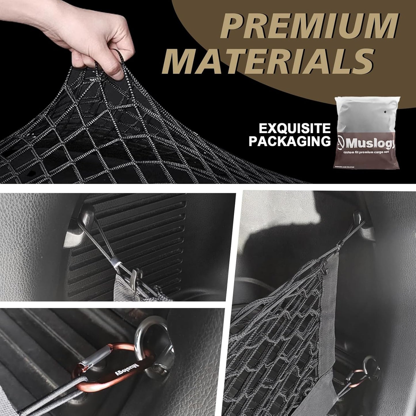 Muslogy Envelope Style Trunk Cargo Net Compatible with Toyota RAV4 2013-2018 Accessories Custom Fit Trunk Organizer Upgraded Storage Luggage Net with Metal Hooks