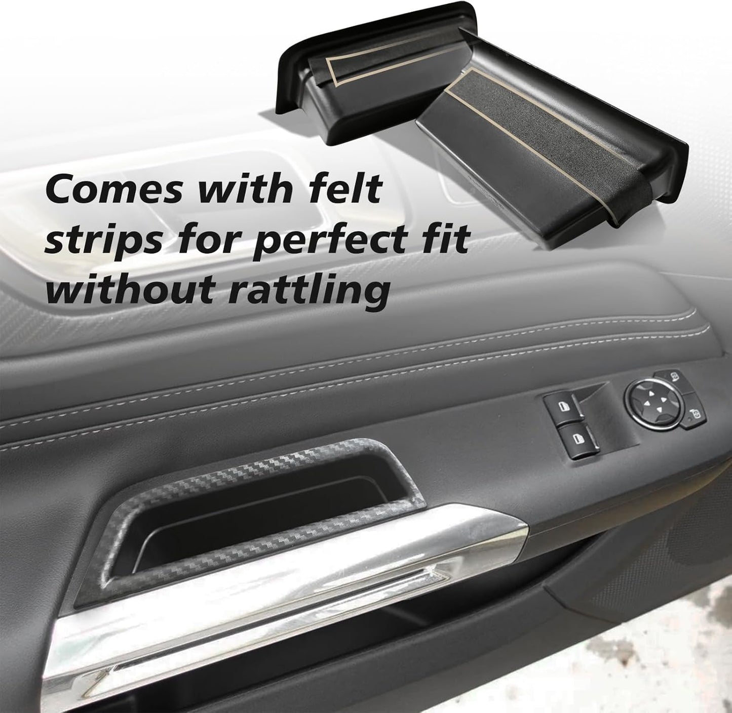 Muslogy for 2024 2025 Mustang Door Handle Storage Box 2PCS Door Pocket Insert Organizer Interior Accessories Armrest Phone Container ABS Tray Compatible with Ford Mustang 2024 2025