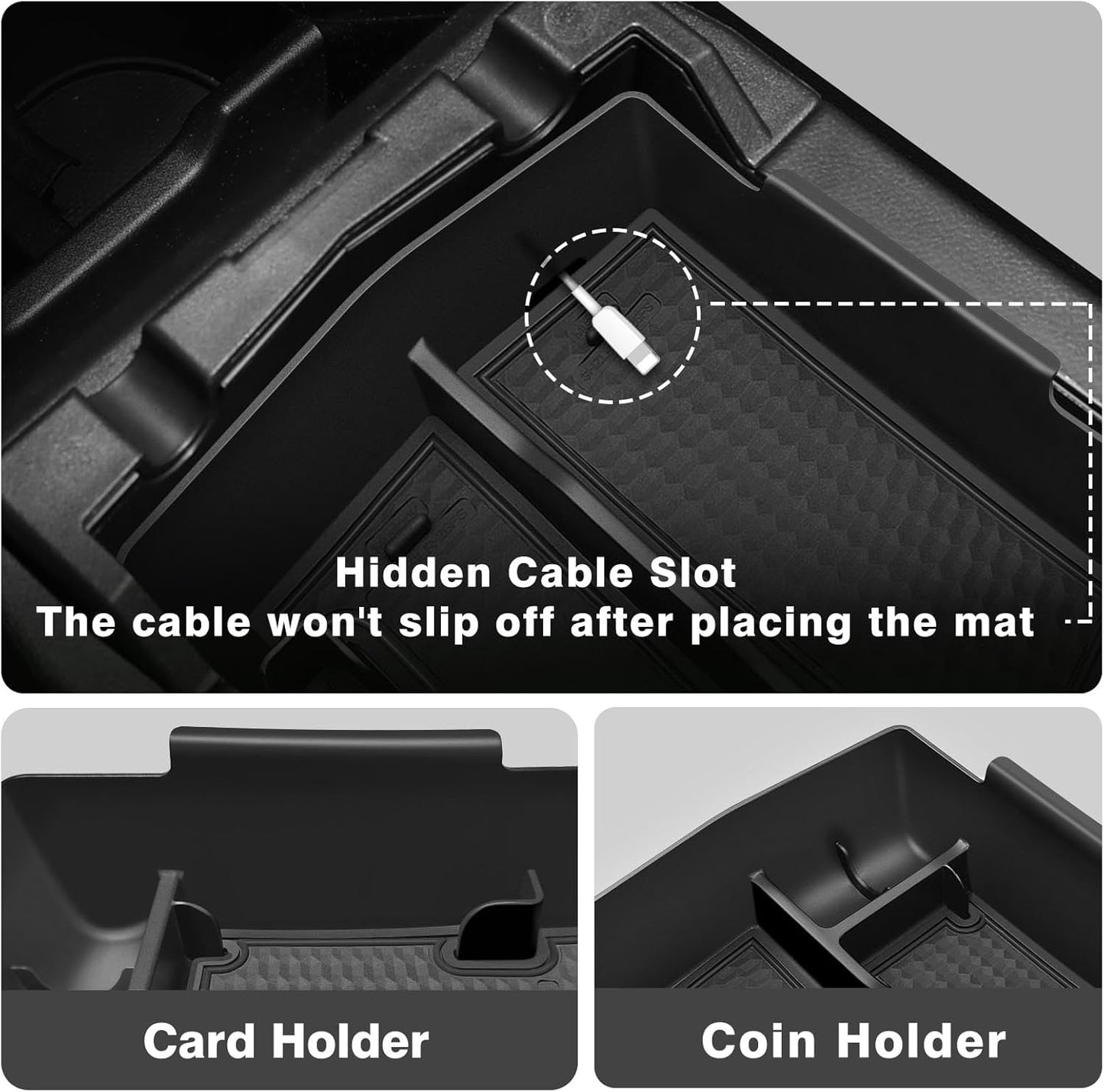 Muslogy Upgraded Center Console Organizer Compatible with 2025 Subaru Forester Middle Armrest Storage Box Insert Tray Cable Holder Interior Accessories Easy Removal (Black)