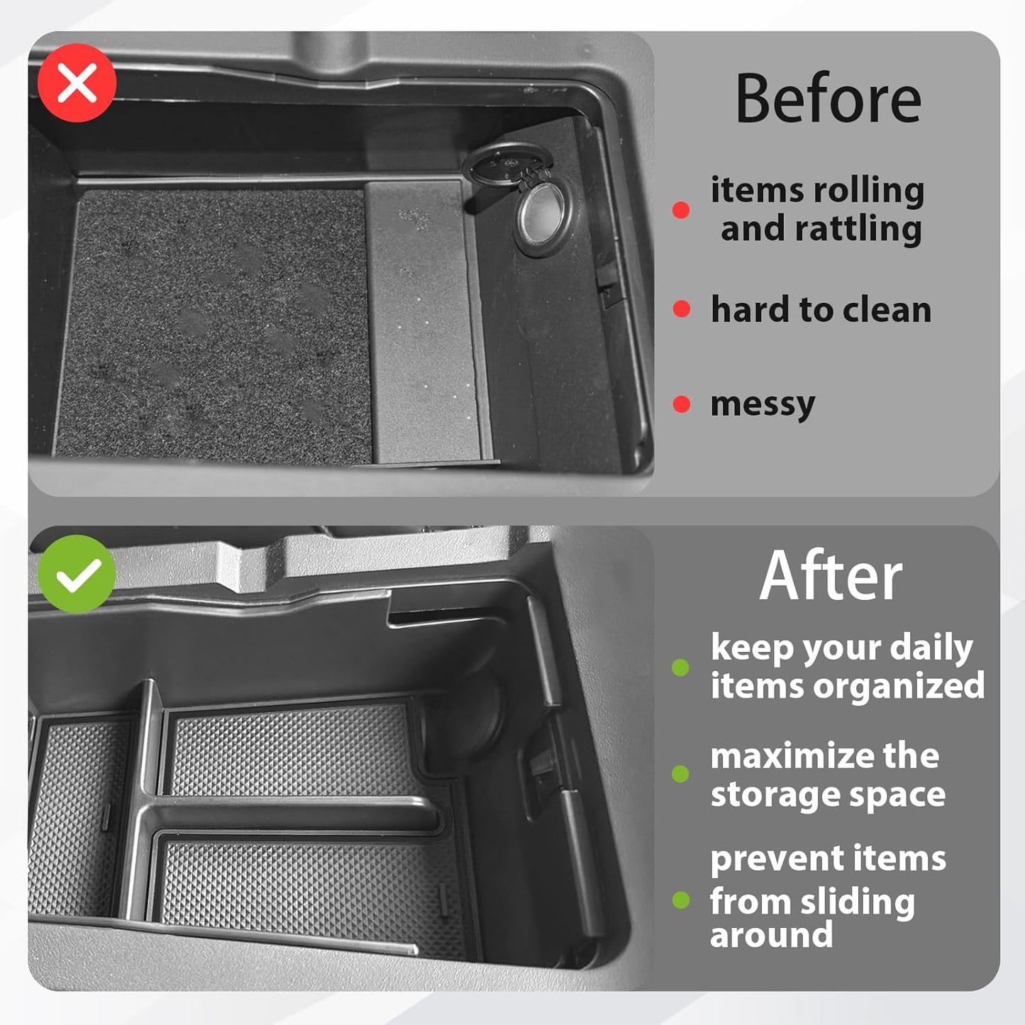Muslogy Center Console Organizer Compatible with Ford Mustang 2024 2025 Middle Console Storage Box Divider Insert Tray Interior Accessories (Black)