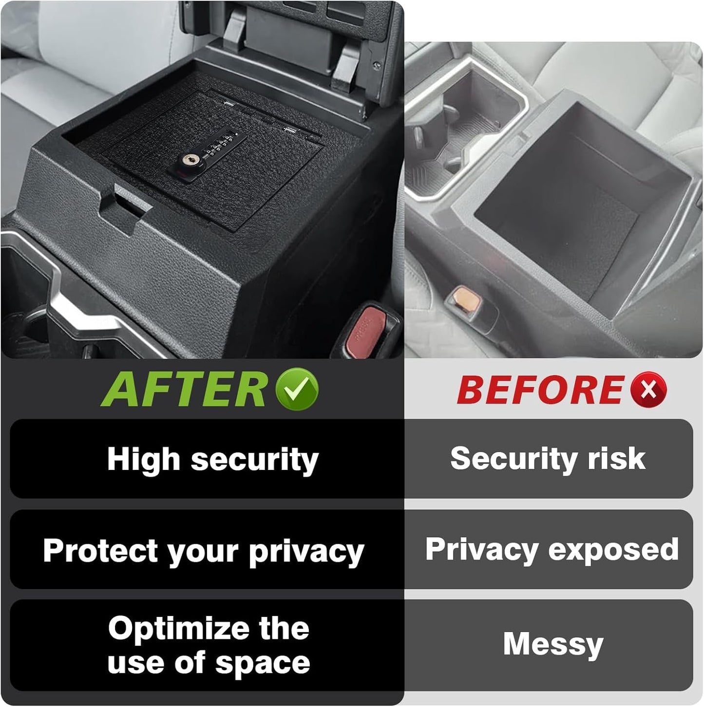 Muslogy Center Console Safe Lockbox Compatible with Toyota Tacoma 2024 2025 Accessories 4th Gen Tacoma Console Vault Box Gun Safe Extra Storage Safety Security 4 Digit Combination Lock with Key