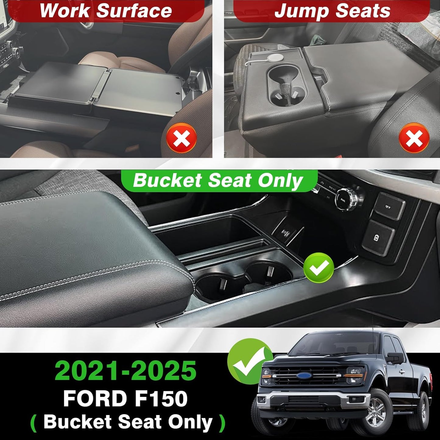 Muslogy Center Console Cup Holder Inserts Compatible with 2021-2024 2025 Ford F150 F-150 Accessories Middle Console Drink Holder TPE Organizer Non-Slip Drink Stopper(Bucket Seat Only)