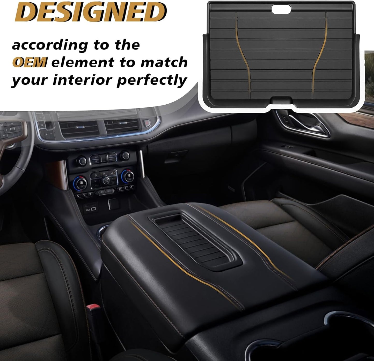 Muslogy Front Center Console Organizer Compatible with 2021-2023 2024 GMC Yukon & Chevy Tahoe Suburban Hidden Panel Secret Pocket Lid Removable Cover with USB Hole (Not for Yukon Denali/Ultimate)