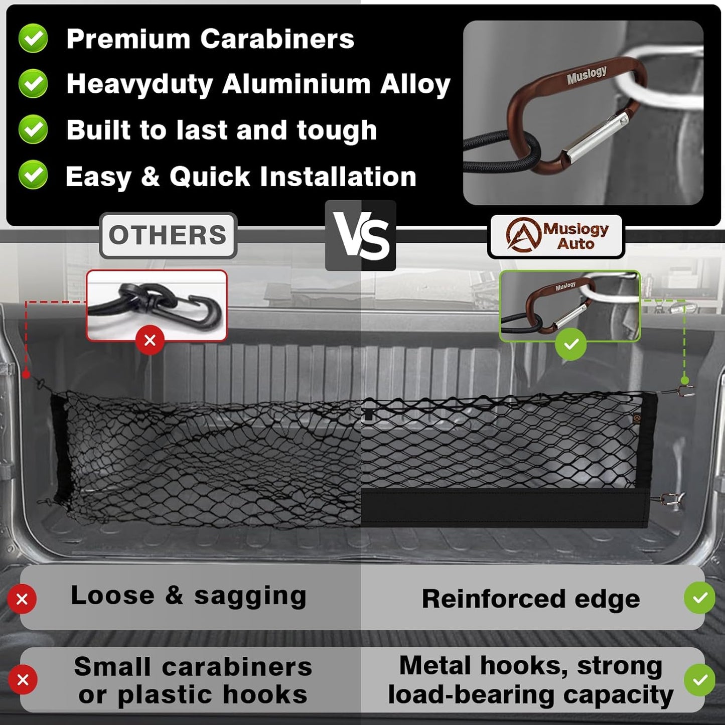 Muslogy Truck Bed Cargo Net Compatible with Dodge Ram 1500 2019-2025 Accessories Storage Organizer Pickup Truck Bed Envelope Style Cargo Net with Heavy Duty Carabiners 10