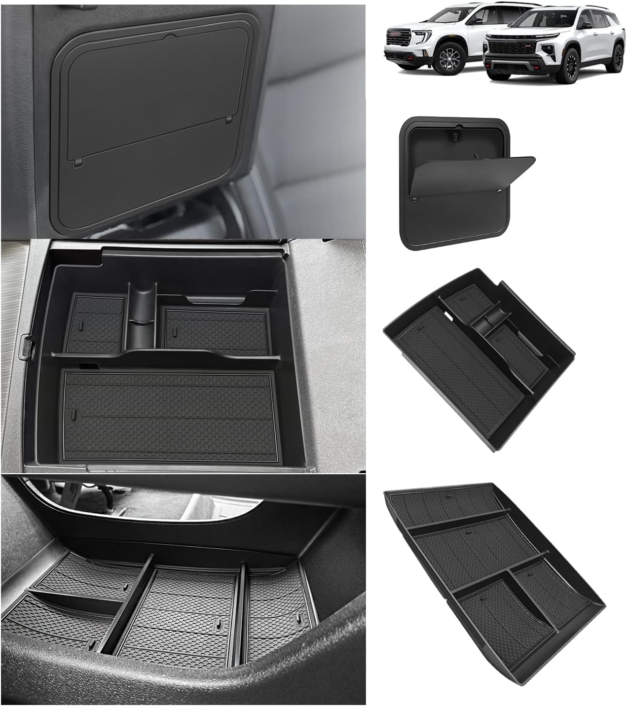 Muslogy Center Console Organizer Compatible with 2024 2025 GMC Acadia & Chevy Traverse & 2025 Buick Enclave Accessories Middle Console Storage Box Armrest Insert Tray Cable Holder ABS Material