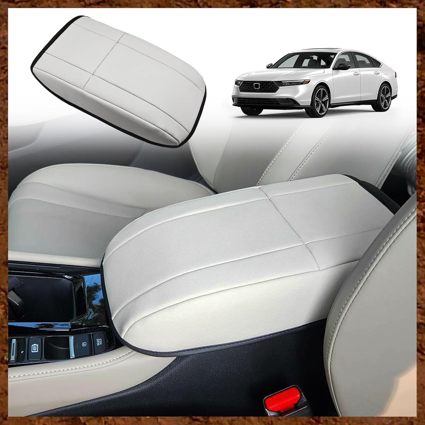 Muslogy for Accord 2025 2024 2023 Center Console Cover Armrest Pad Vegan Leather Extra Soft Armrest Lid Protector Compatible with Honda Accord LX EX Sport Hybrid EX-L Sport-L Touring (V1 Black)