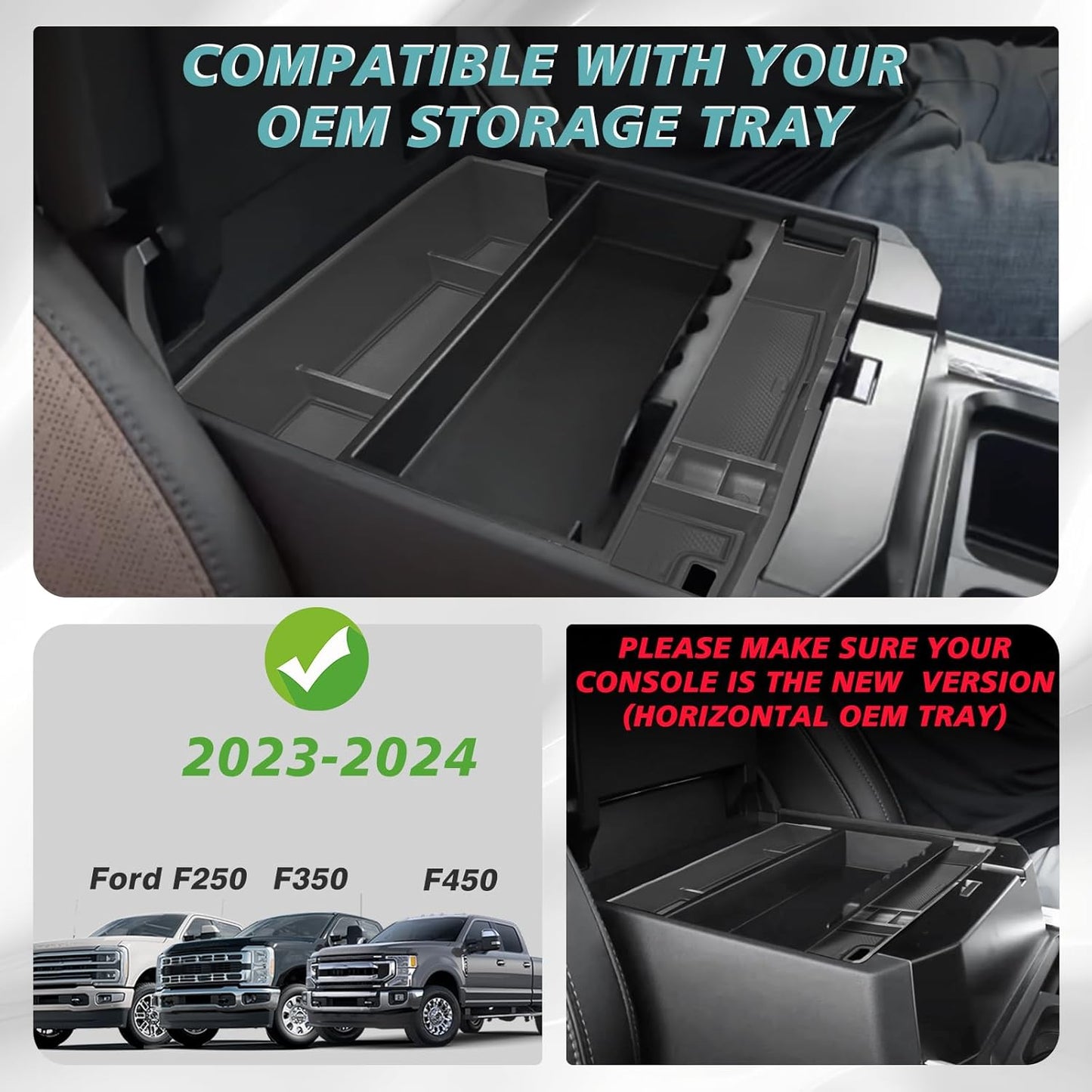 Muslogy Center Console Organizer For 2023-2025 Ford F250 F350 F450 Super Duty Accessories Custom Fit Storage Box Divider(Fit with OEM Tray), Fits Bucket Seats Only, Not for Work Surface Console(Black)