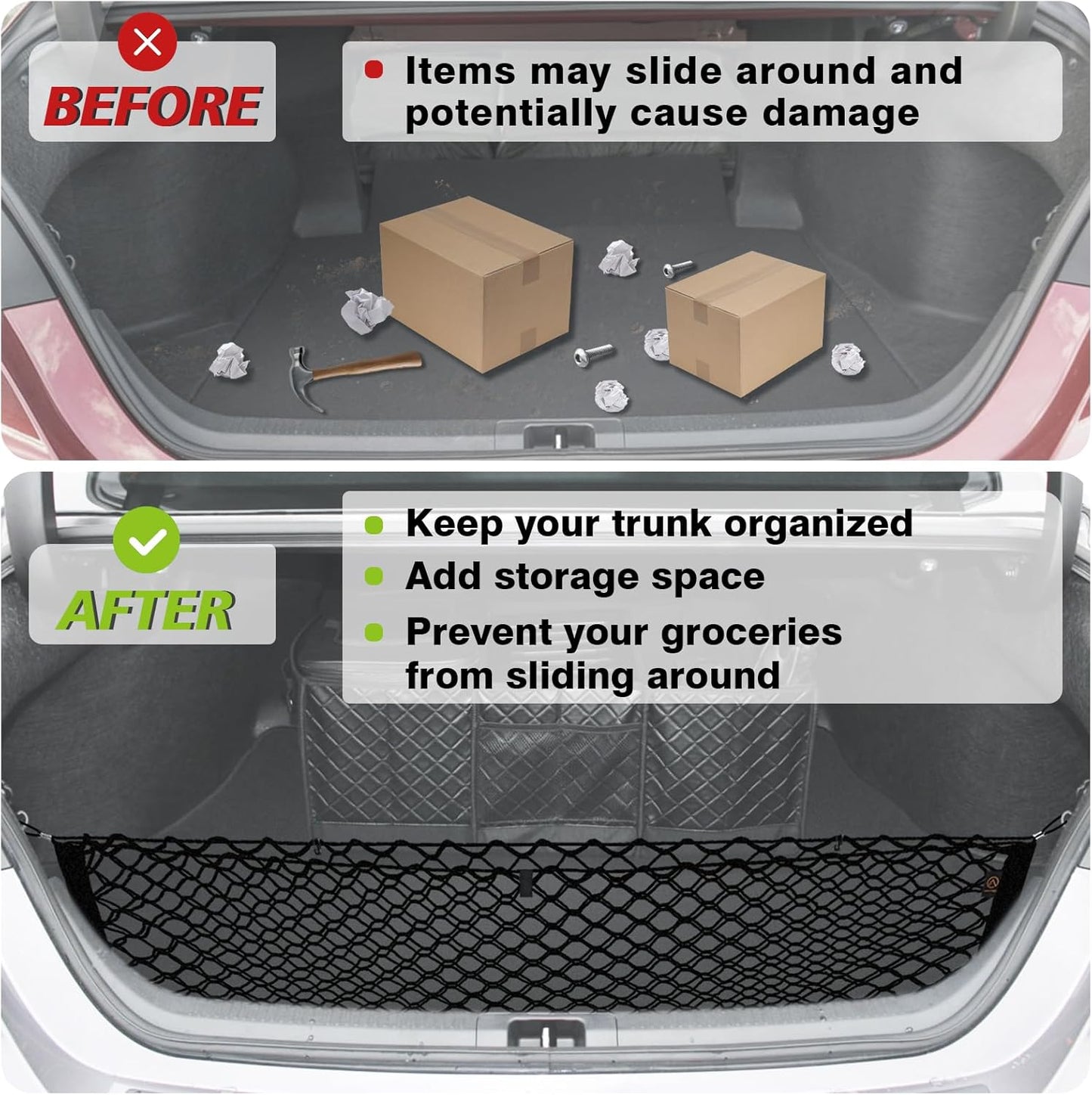 Muslogy Envelope Style Trunk Cargo Net Compatible with 2018-2024 2025 Toyota Camry Accessories Custom Fit Trunk Organizer Upgraded Mesh Storage Luggage Net