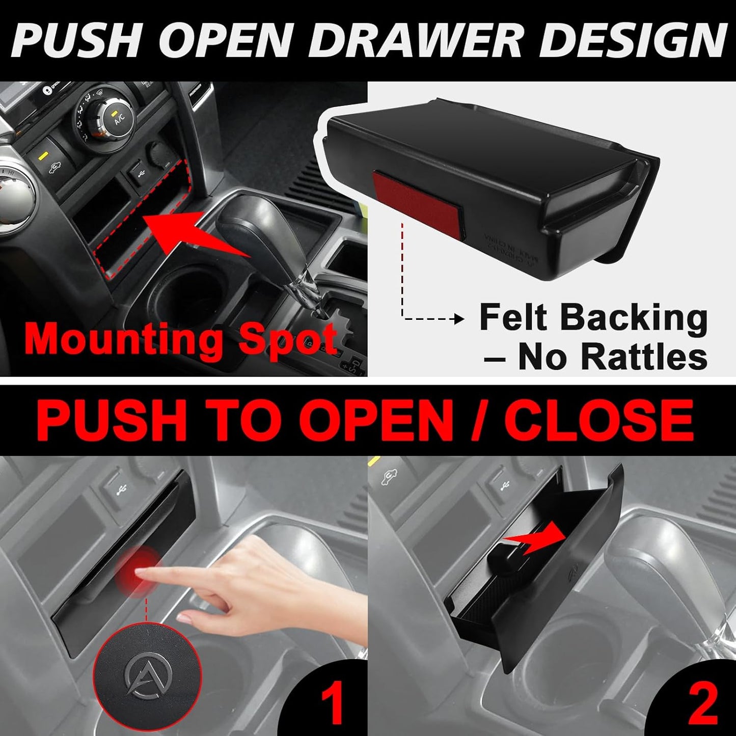 Muslogy Console Storage Drawer Compatible with Toyota 4Runner 2014-2022 2023 2024 Accessories Center Console Organizer One-Touch Cubby Storage Box ABS with Anti-Slip Mat Interior Insert Organizer