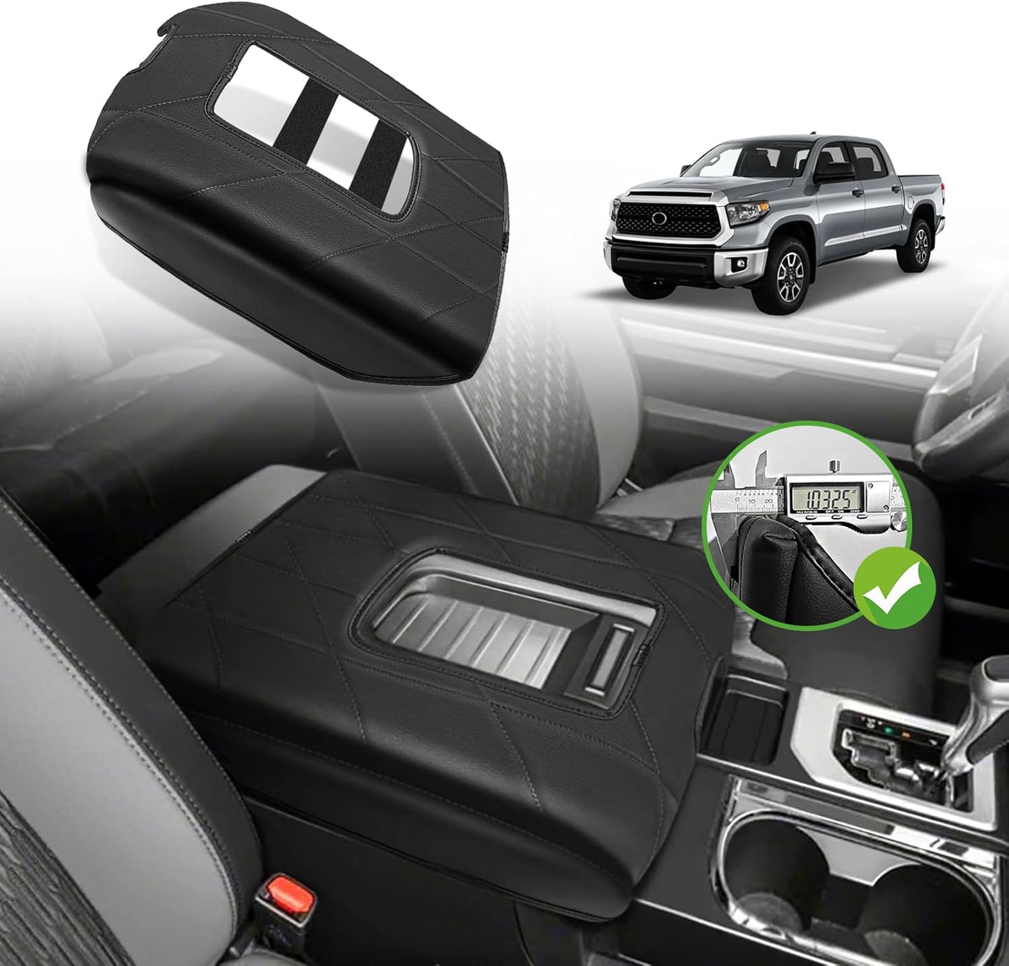 Muslogy Center Console Armrest Cover Compatible with Toyota Tundra 2014-2021 Comfort Armrest Pad Arm Rest Cushion Vegan Leather Protector Regular Thick(Bucket Seat ONLY)