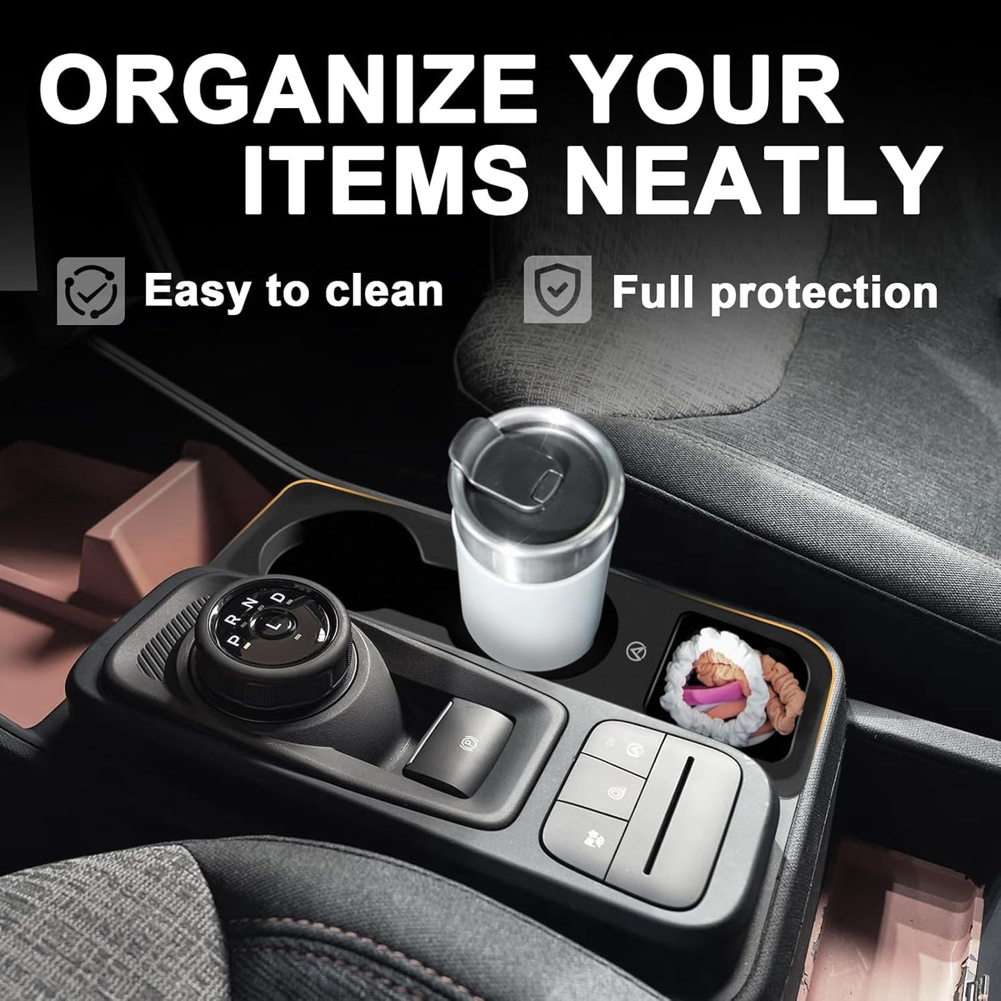 Muslogy Center Console Cup Holder Inserts Compatible with 2022-2025 Ford Maverick Accessories Middle Console Drink Holder Silicone Black Organizer Non-Slip Drink Stopper